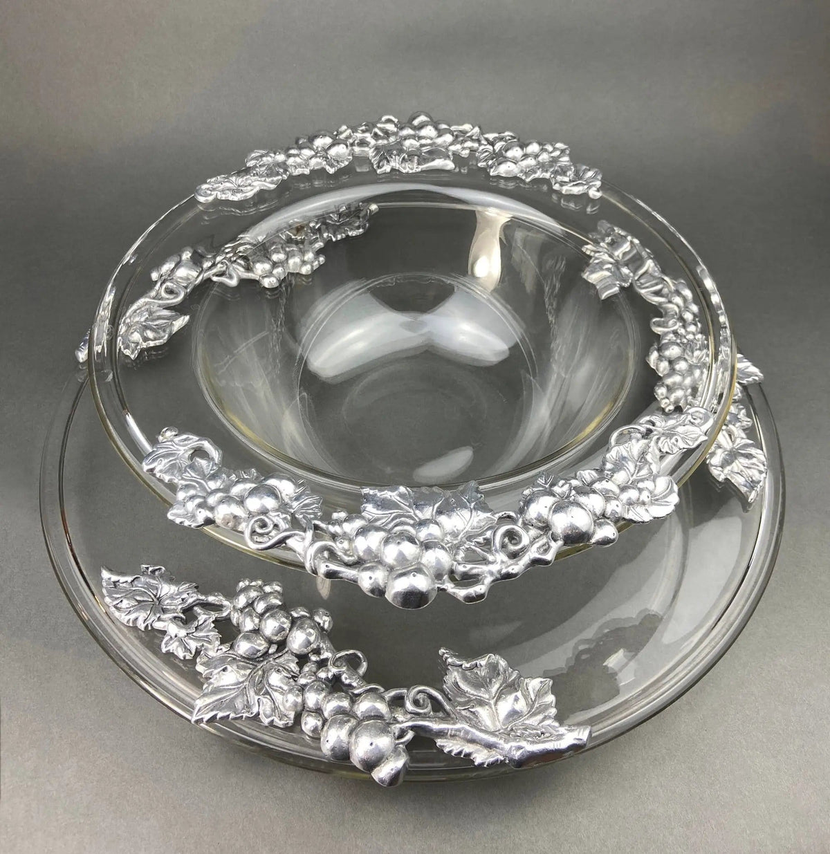 Antique Oval Silver & Glass Serving Platter | Godinger Silver Art | Fluted Glass with Etched Reticulated Silver Tray | Collectors & Hosts