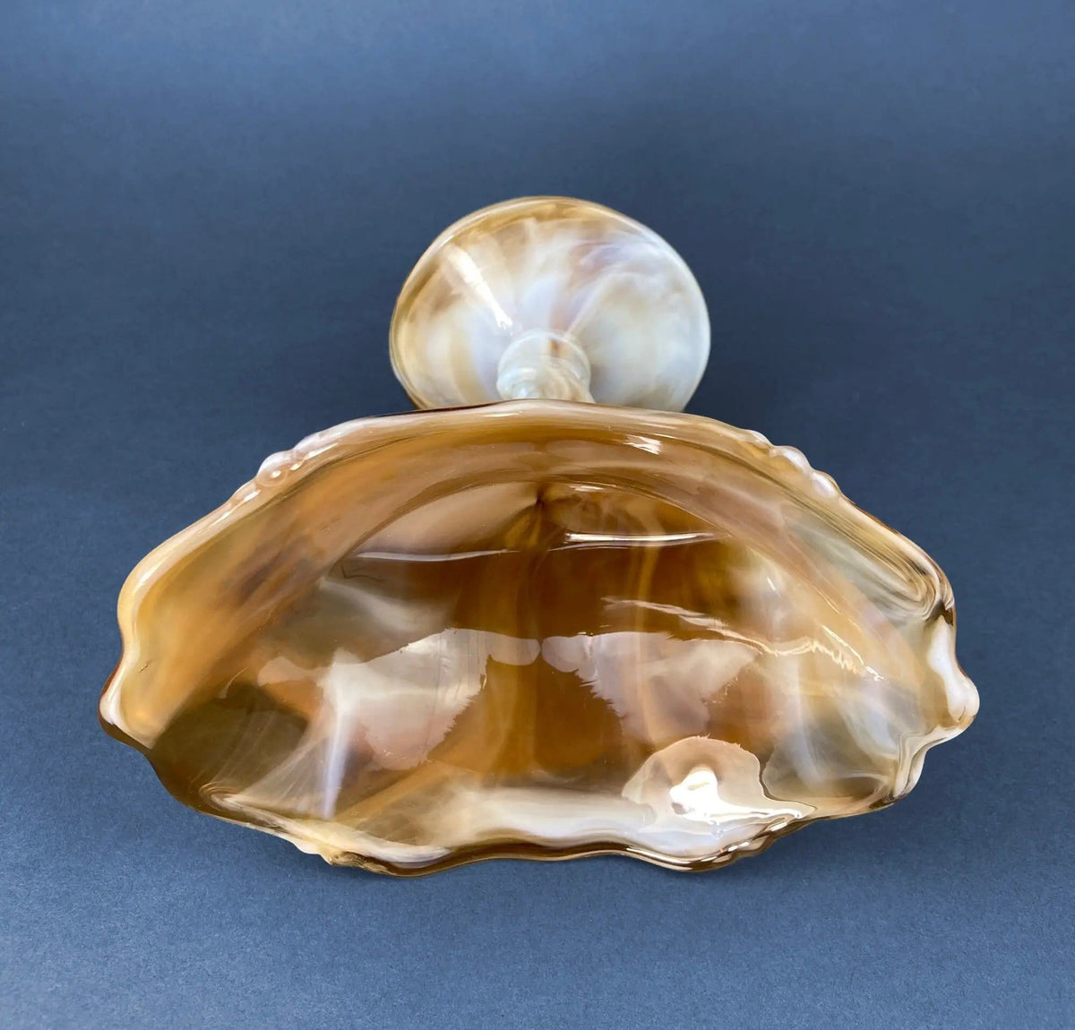 Vintage Slag Glass Footed Bowl | Brown and White Marbled Compote with Floral Base | Candy or Trinket Dish | Collectors & Hosts
