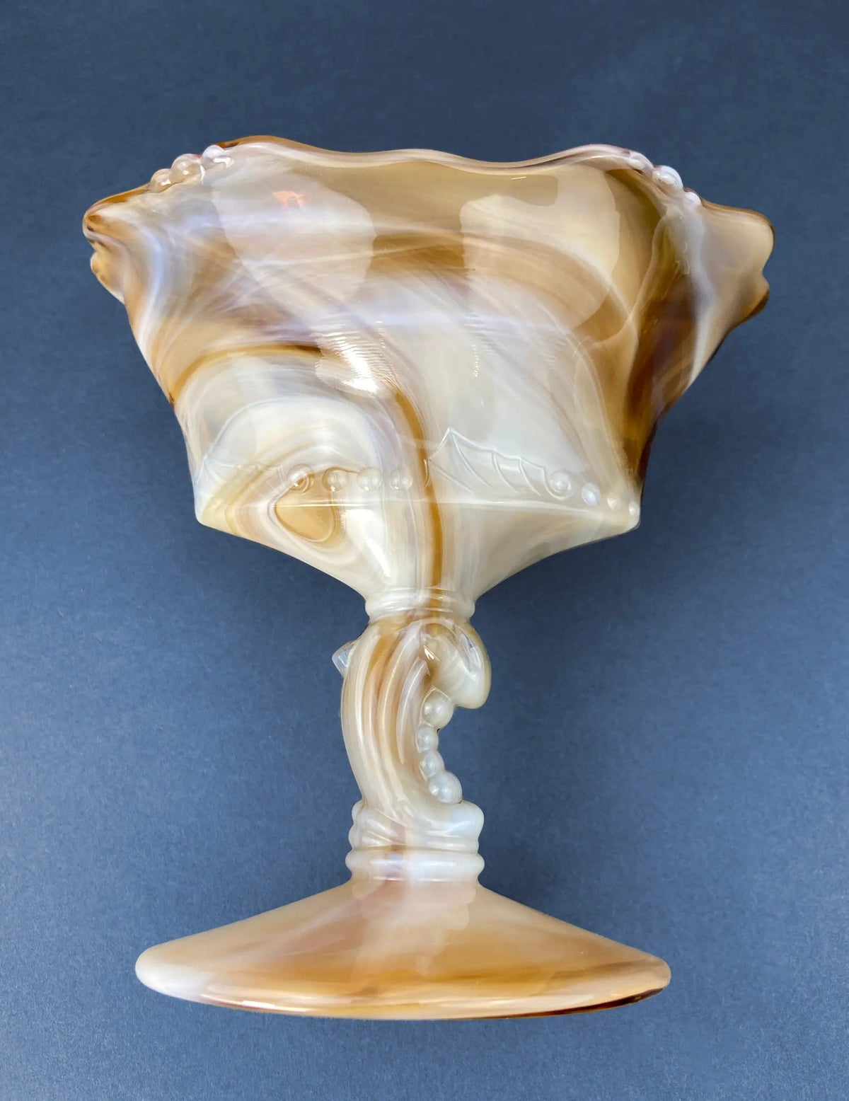 Vintage Slag Glass Footed Bowl | Brown and White Marbled Compote with Floral Base | Candy or Trinket Dish | Collectors & Hosts