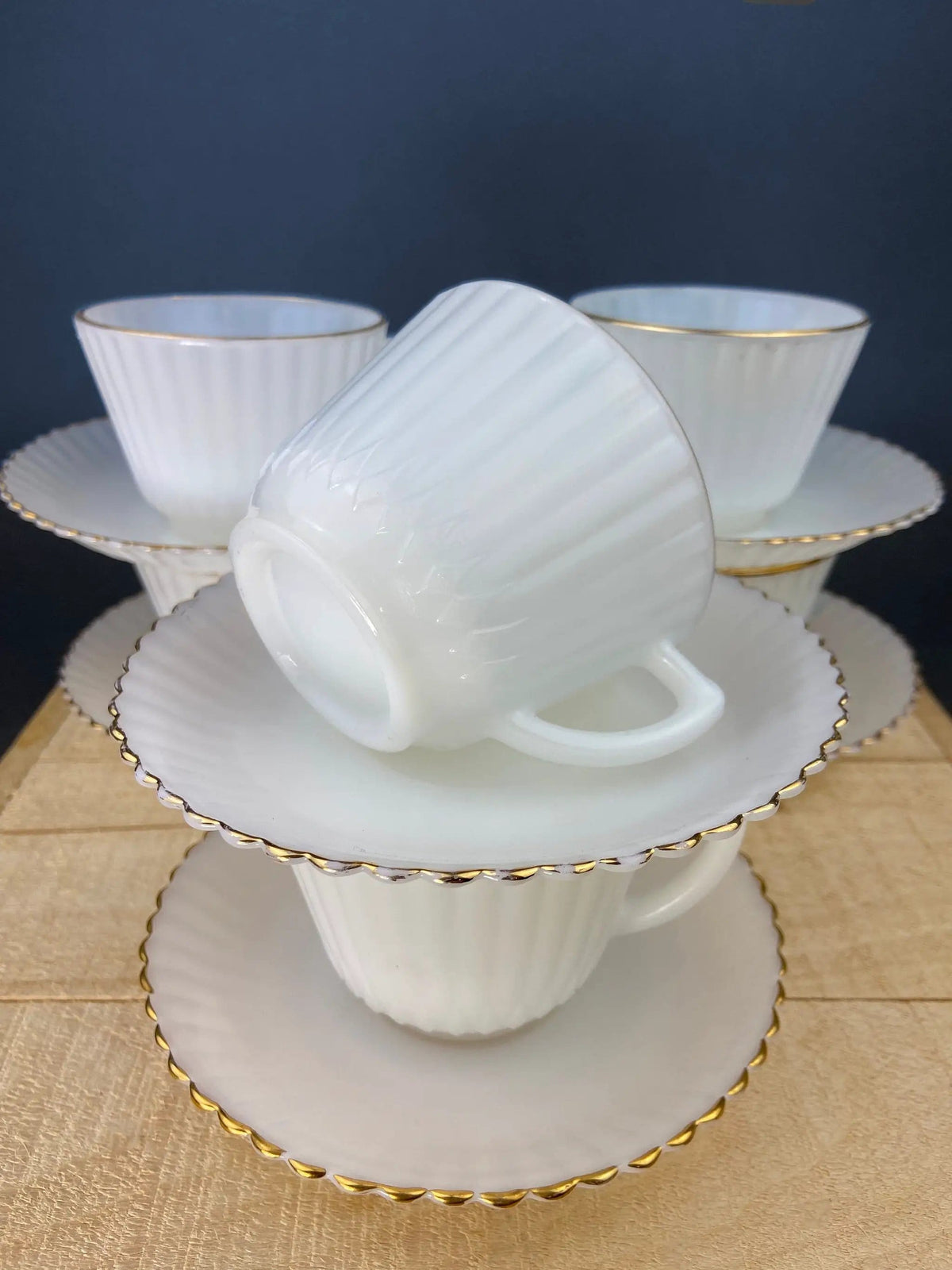 Monax Petalware Opalescent Creamer and Sugar Bowl | White with Gold Brim Depression Glass Creamer and Sugar Bowl | Collectible Vintage | Collectors & Hosts