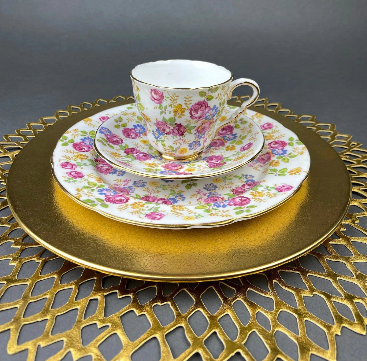 Antique Limoges Porcelain Tea Set/Trio | Teacup, Saucer & Bread/Butter Plate | Silver Anniversary | Collectors & Hosts