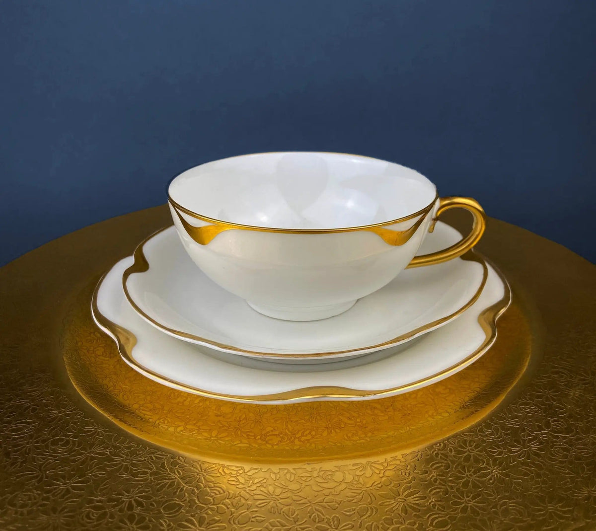 Antique Limoges Porcelain Tea Set/Trio | Teacup, Saucer & Bread/Butter Plate | Silver Anniversary | Collectors & Hosts