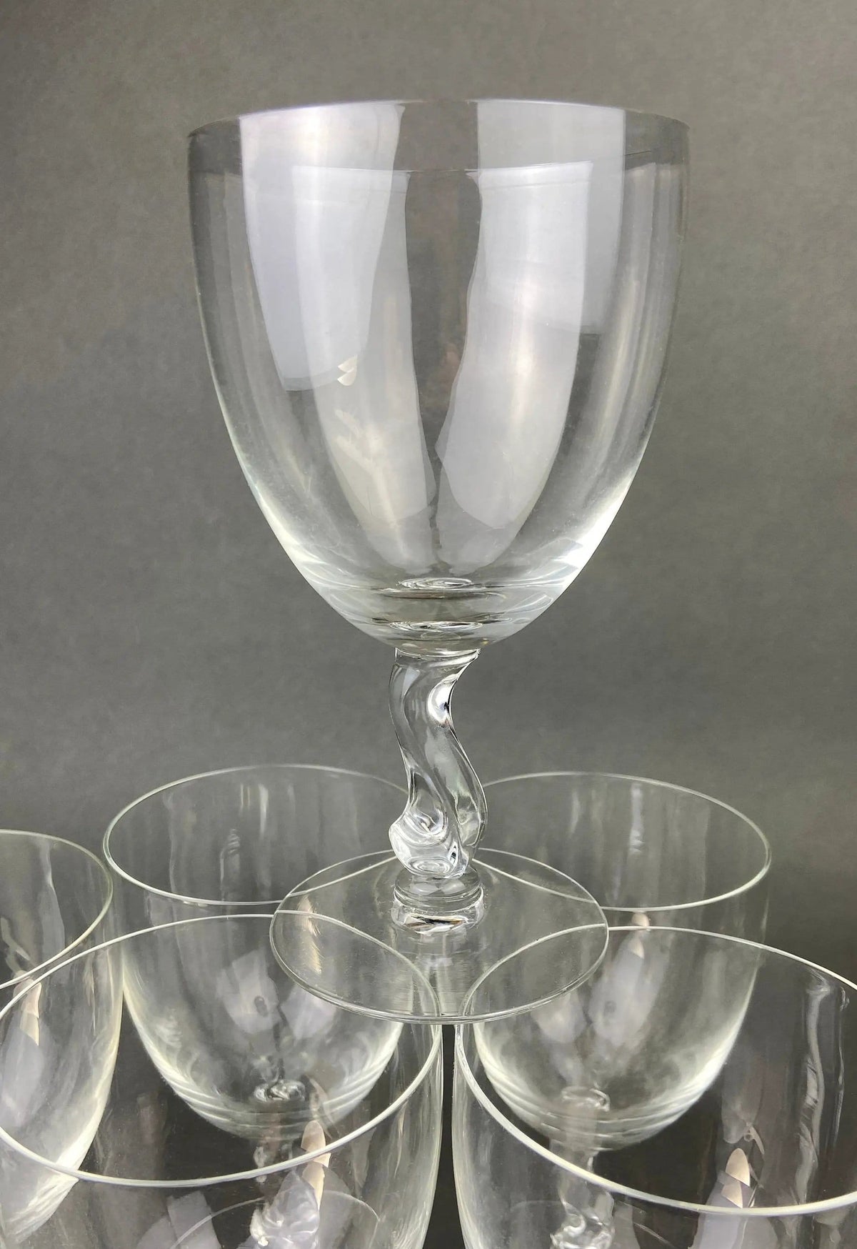 Fostoria Contour Clear Crystal Goblets with S-Shaped Stem | Set of Seven Water or Juice Stemware | Luxurious Barware | Gift for Him