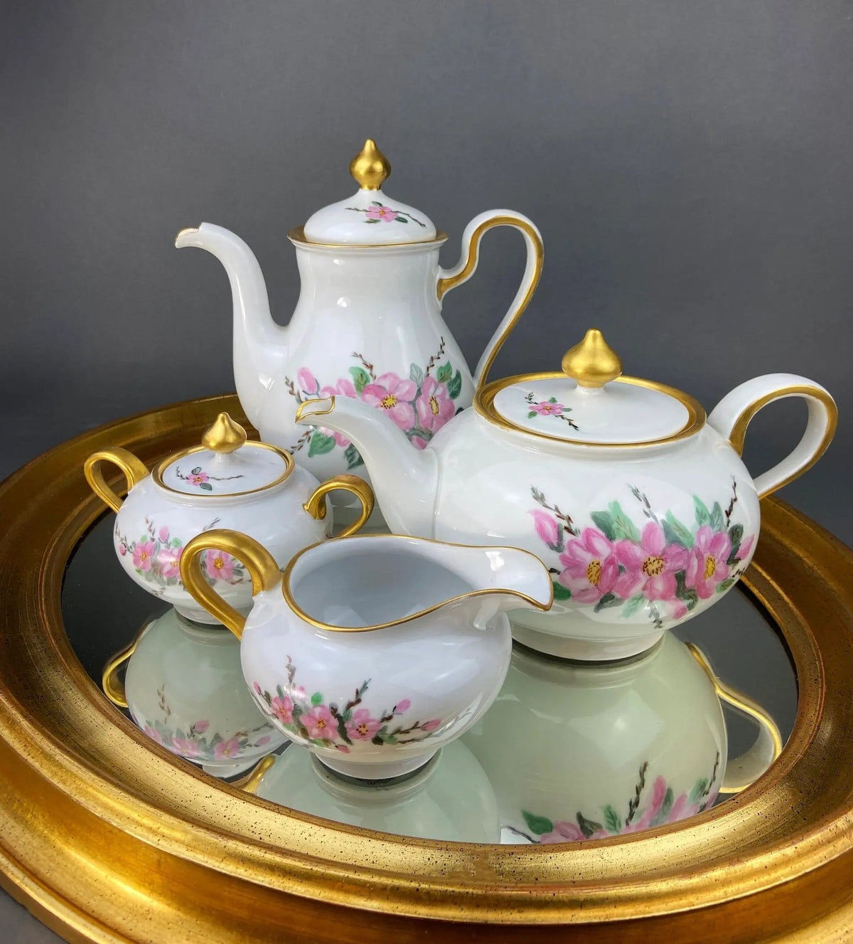 Gold Demitasse Tea Set: Prussian Hand-Painted Coffee/Tea Service for Two | Collectible Vintage | Pre-Owned Piece | Collectors & Hosts