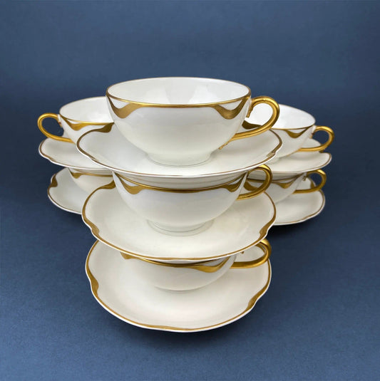 Limoges Haviland Teacup and Saucer | Gold Scalloped Rim | Silver Anniversary Pattern | Collectors & Hosts