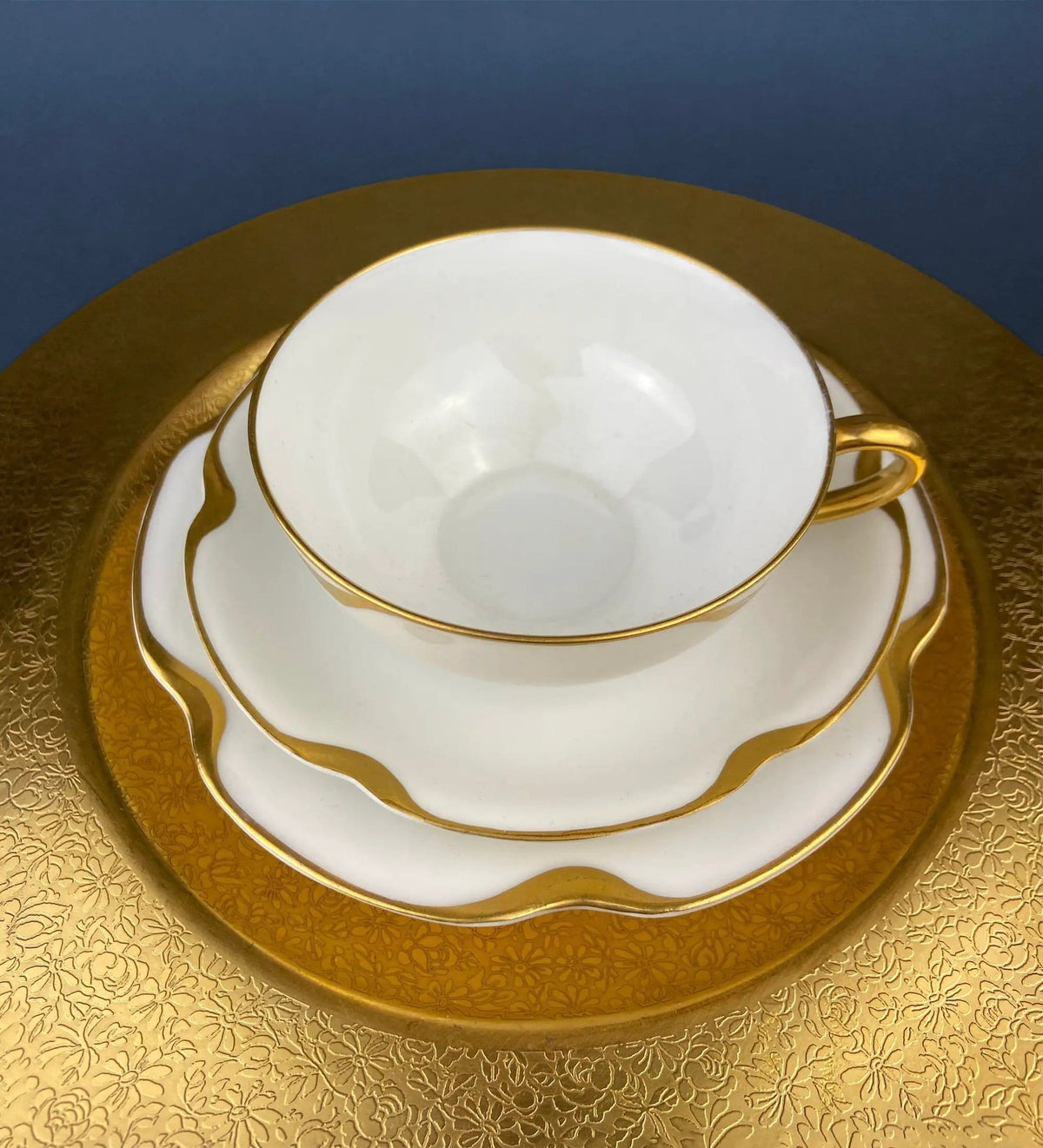Antique Limoges Porcelain Tea Set/Trio | Teacup, Saucer & Bread/Butter Plate | Silver Anniversary | Collectors & Hosts