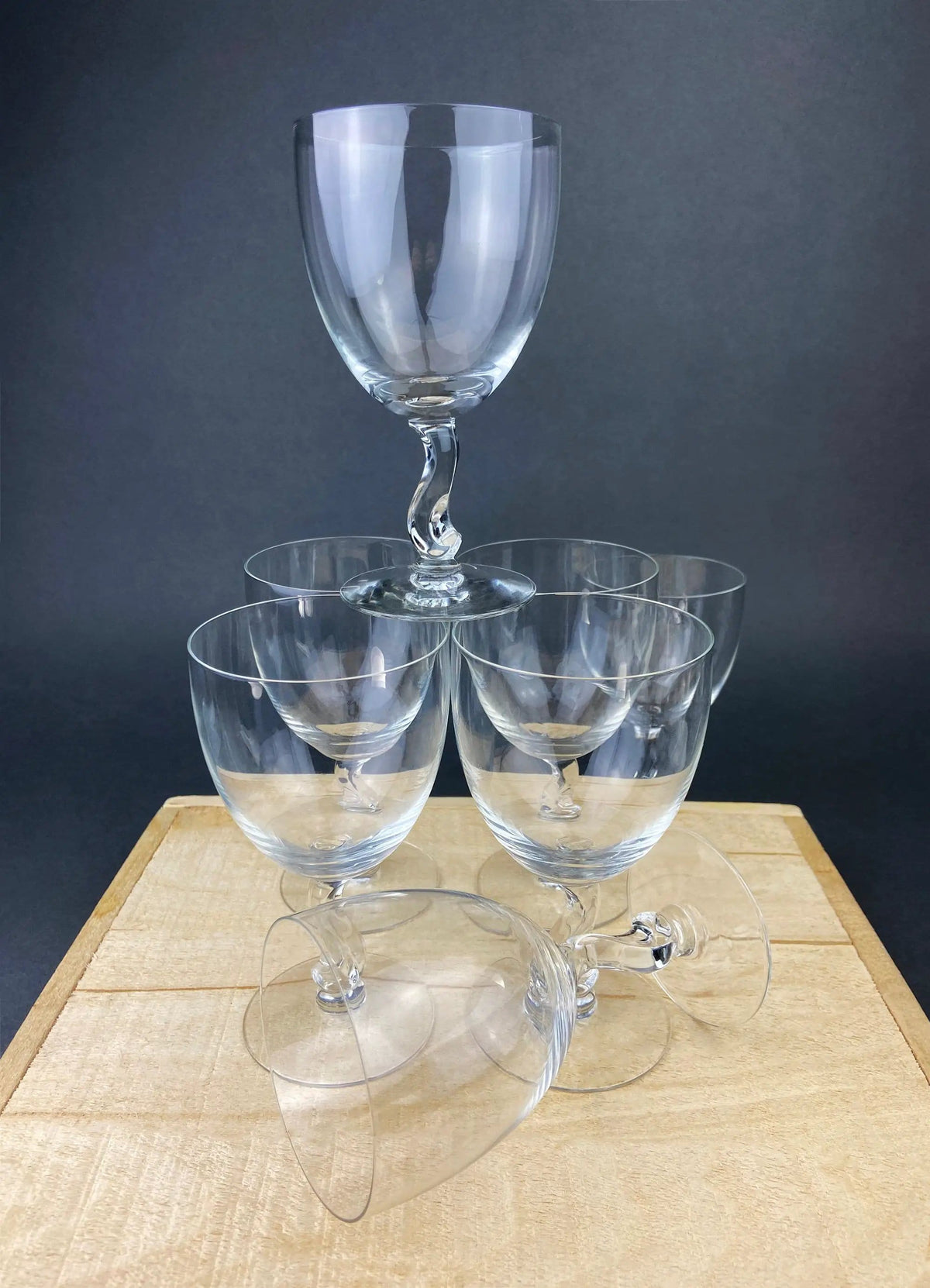Fostoria Contour Clear Crystal Goblets with S-Shaped Stem | Set of Seven Water or Juice Stemware | Luxurious Barware | Gift for Him