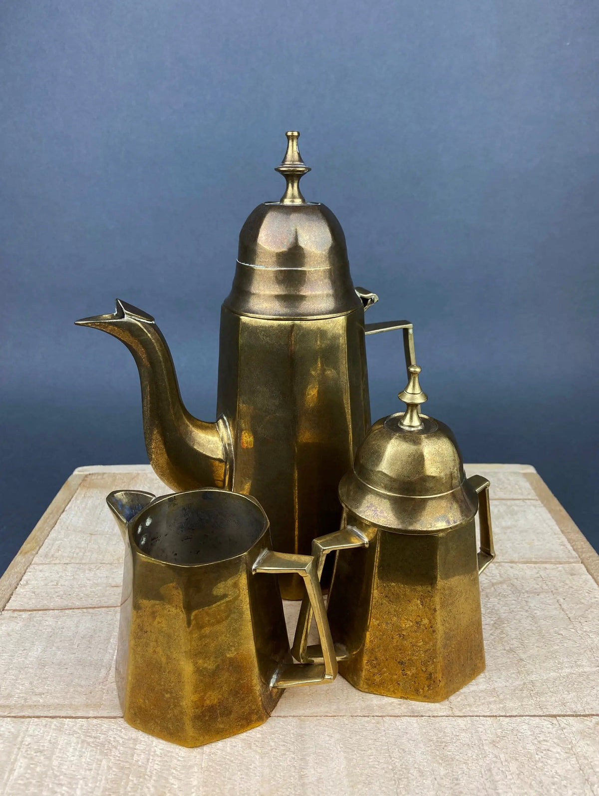 Vintage Metal Coffee Pot, Tea Pot with Creamer & Sugar Bowl with Black Handles | Marked WE B.P.M.S | Collectible Vintage | Collectors & Hosts