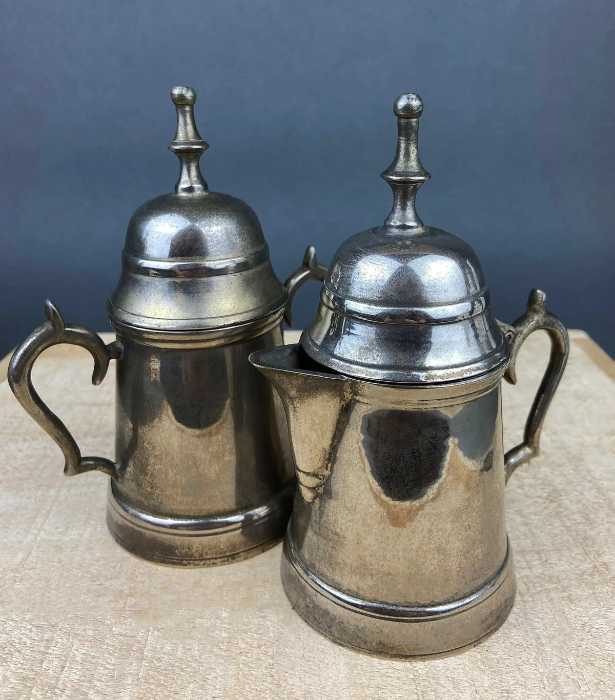 Vintage Metal Coffee Pot, Tea Pot with Creamer & Sugar Bowl with Black Handles | Marked WE B.P.M.S | Collectible Vintage | Collectors & Hosts