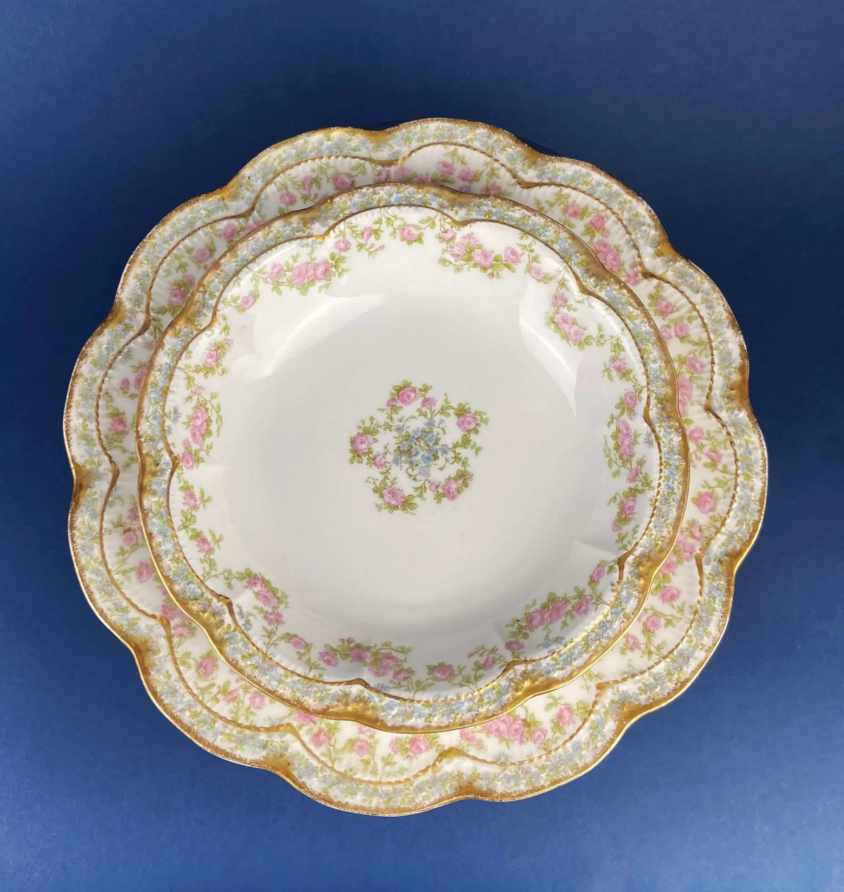 Dinner or Salad Plates, Antique Limoges Elite Porcelain Set of Two Hand-Painted Rose | MF | & Co | Collectors & Hosts