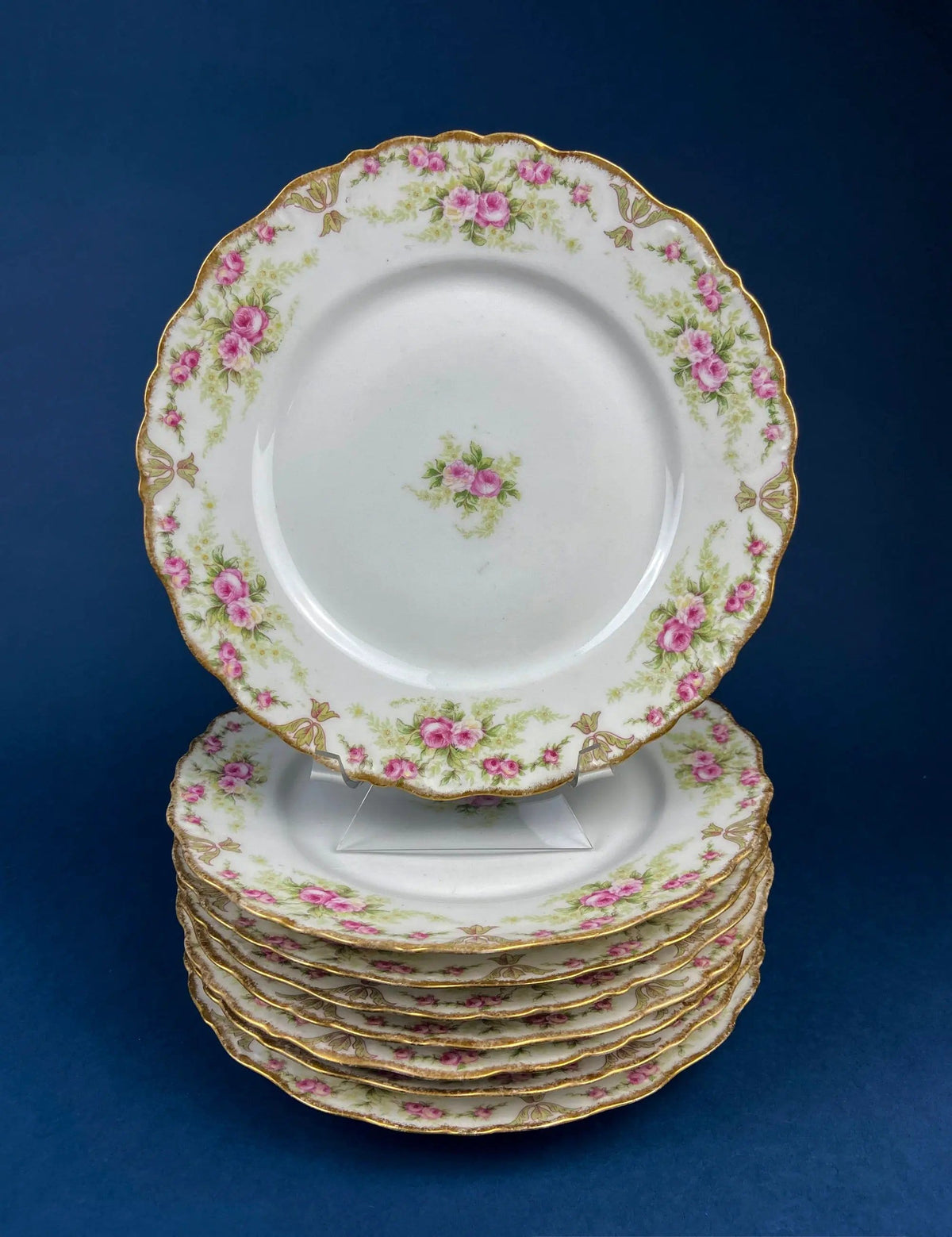 Royal Limoges Dessert Plates (Set of 4): Antique Hand-Painted Rose Garland | Collectible Vintage | Pre-Owned Piece | Collectors & Hosts