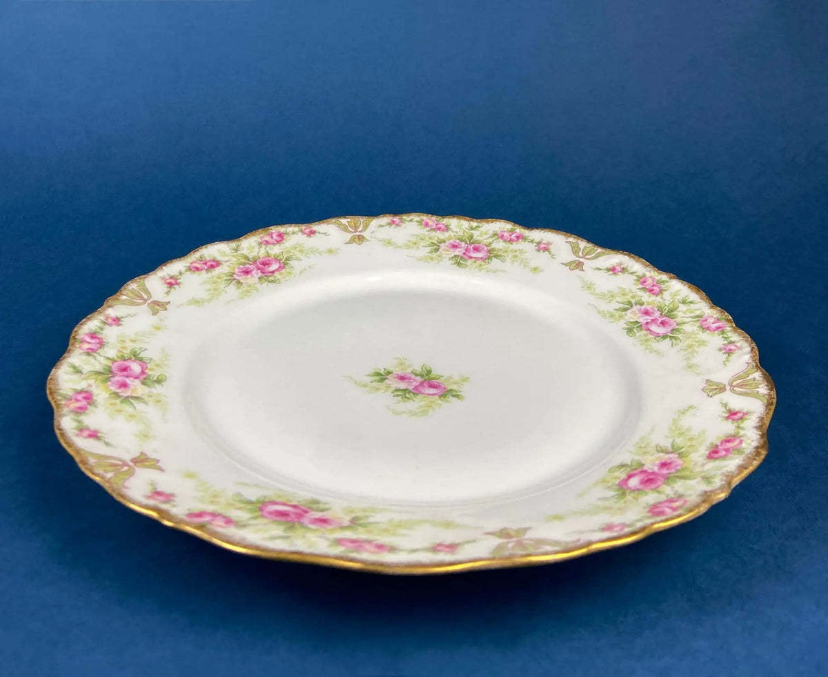 Dinner or Salad Plates, Antique Limoges Elite Porcelain Set of Two Hand-Painted Rose | MF | & Co | Collectors & Hosts
