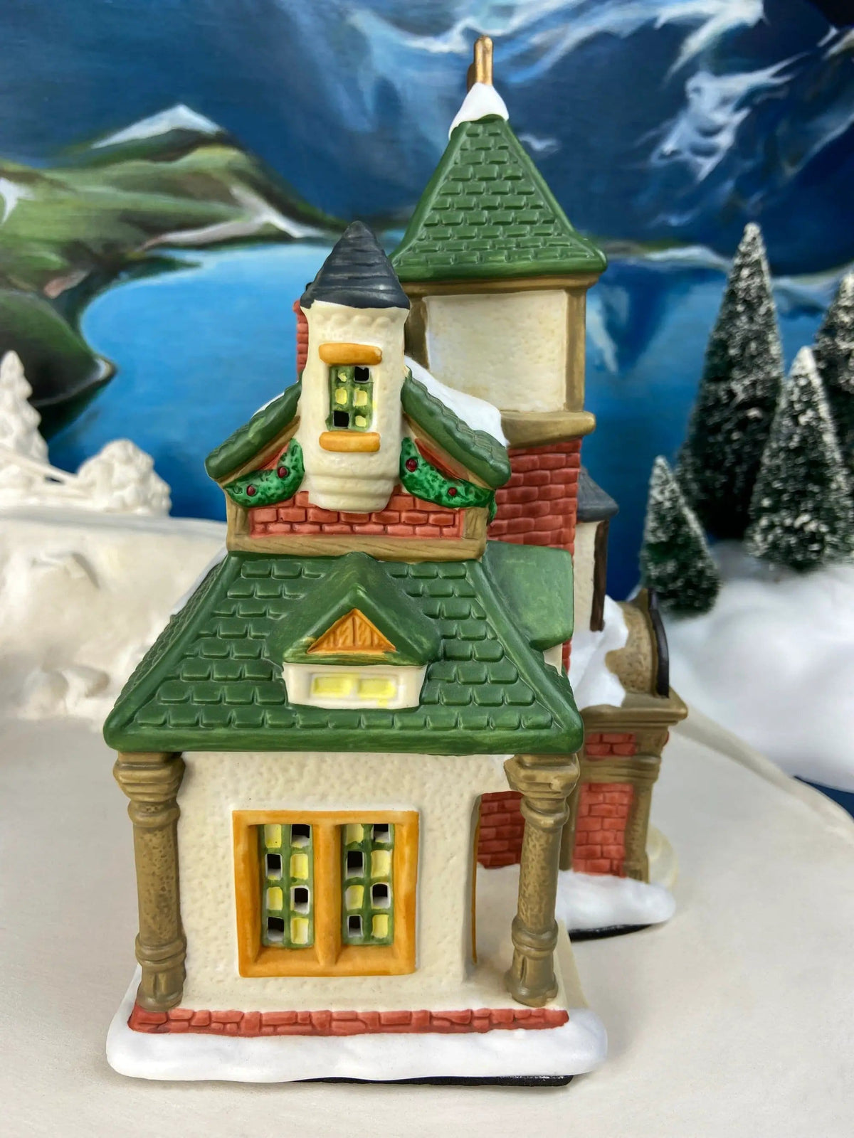 Porcelain Train Station with Clock Tower | Illuminated Christmas Village House | Holiday Decor | Collectors & Hosts