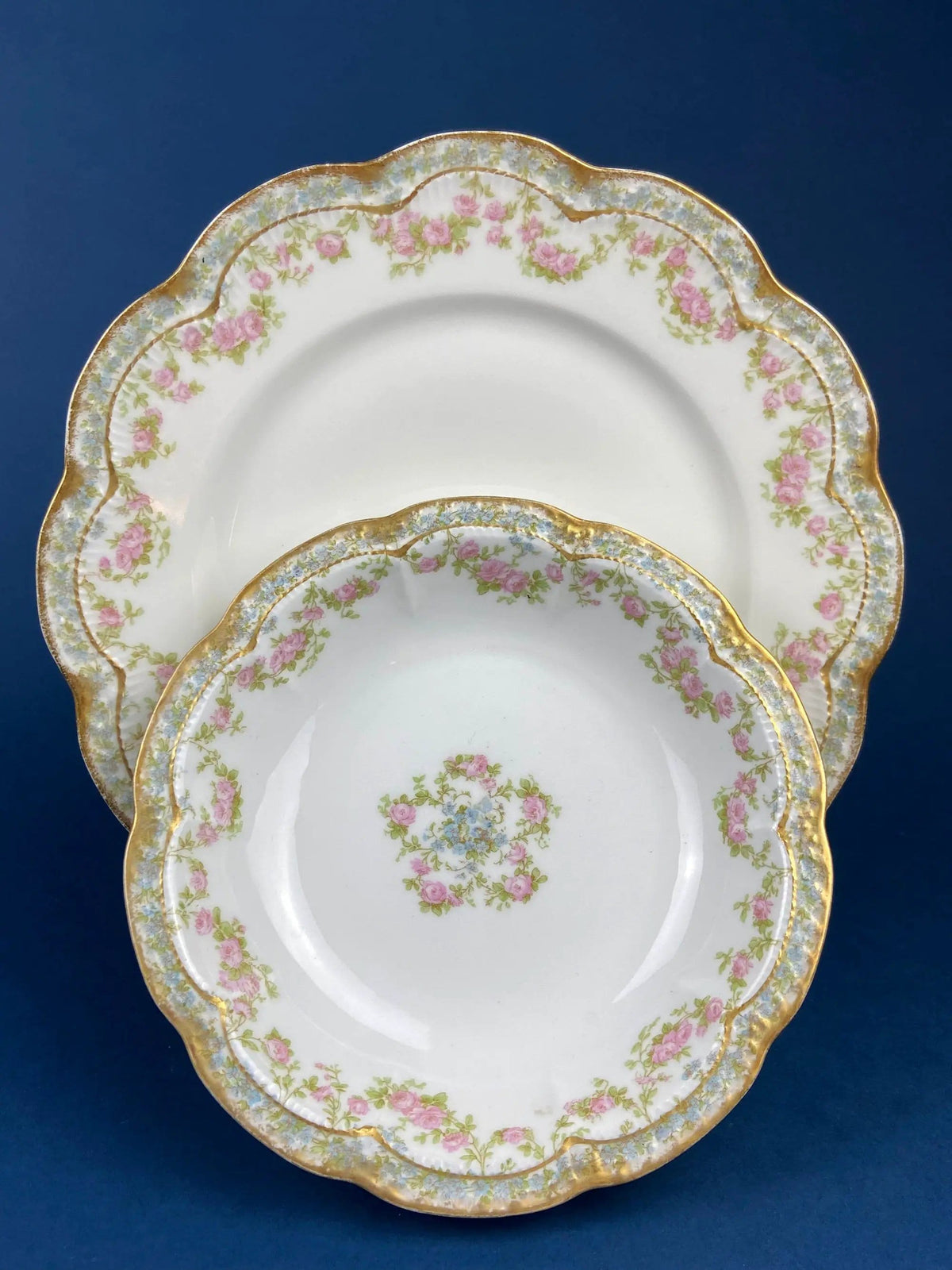 Royal Limoges Dessert Plates (Set of 4): Antique Hand-Painted Rose Garland | Collectible Vintage | Pre-Owned Piece | Collectors & Hosts
