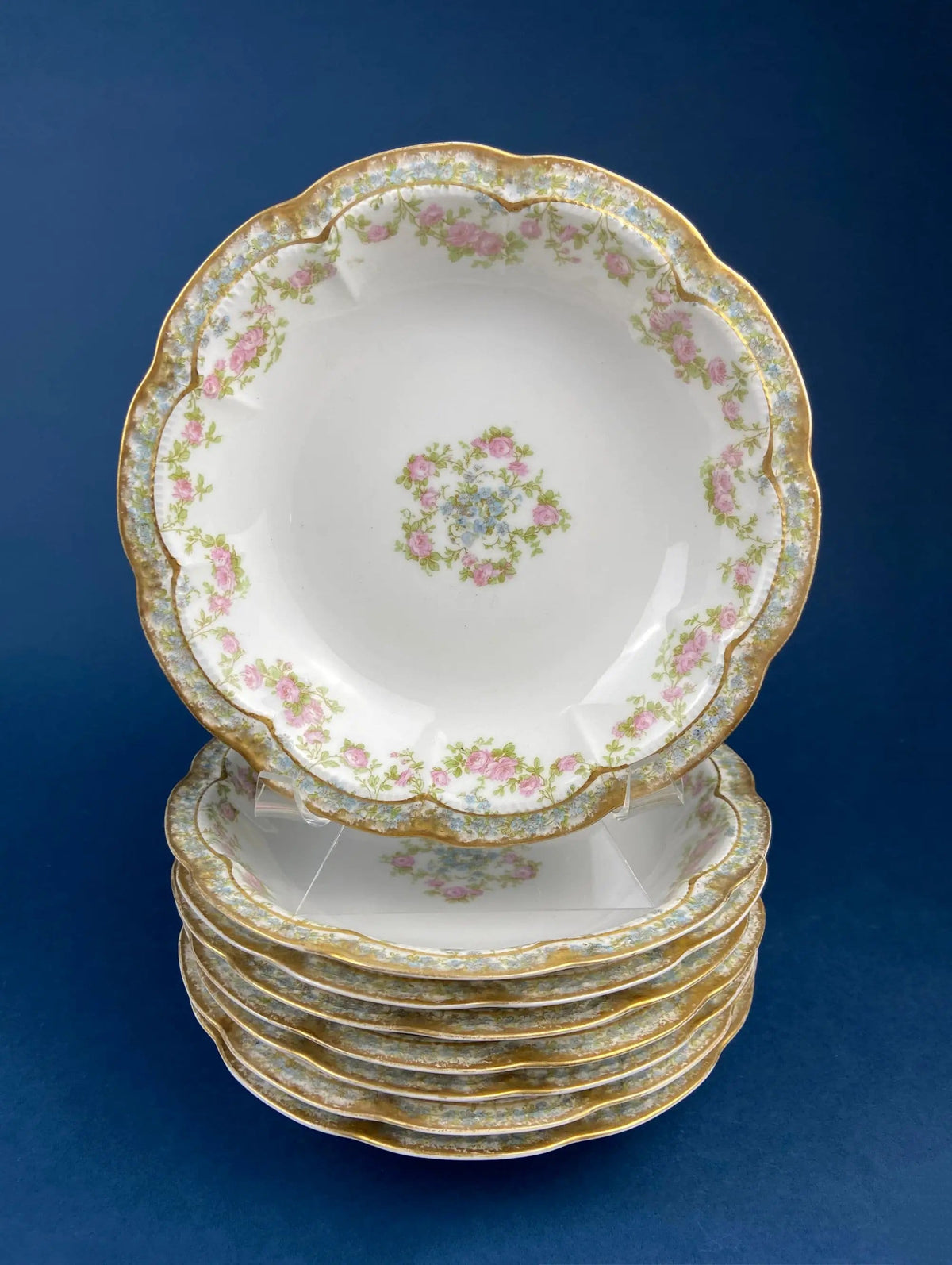 Dinner or Salad Plates, Antique Limoges Elite Porcelain Set of Two Hand-Painted Rose | MF | & Co | Collectors & Hosts