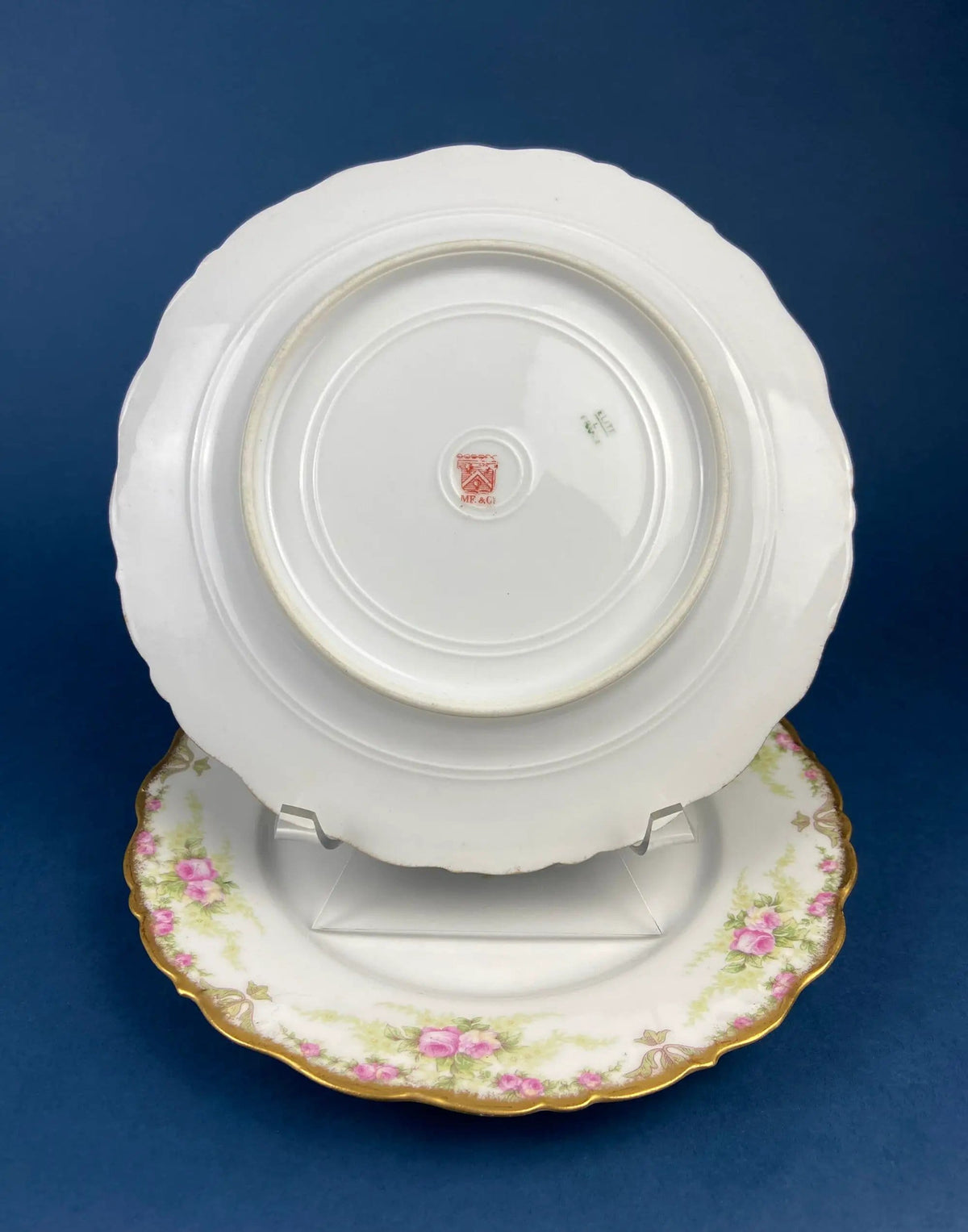 Dinner or Salad Plates, Antique Limoges Elite Porcelain Set of Two Hand-Painted Rose | MF | & Co | Collectors & Hosts