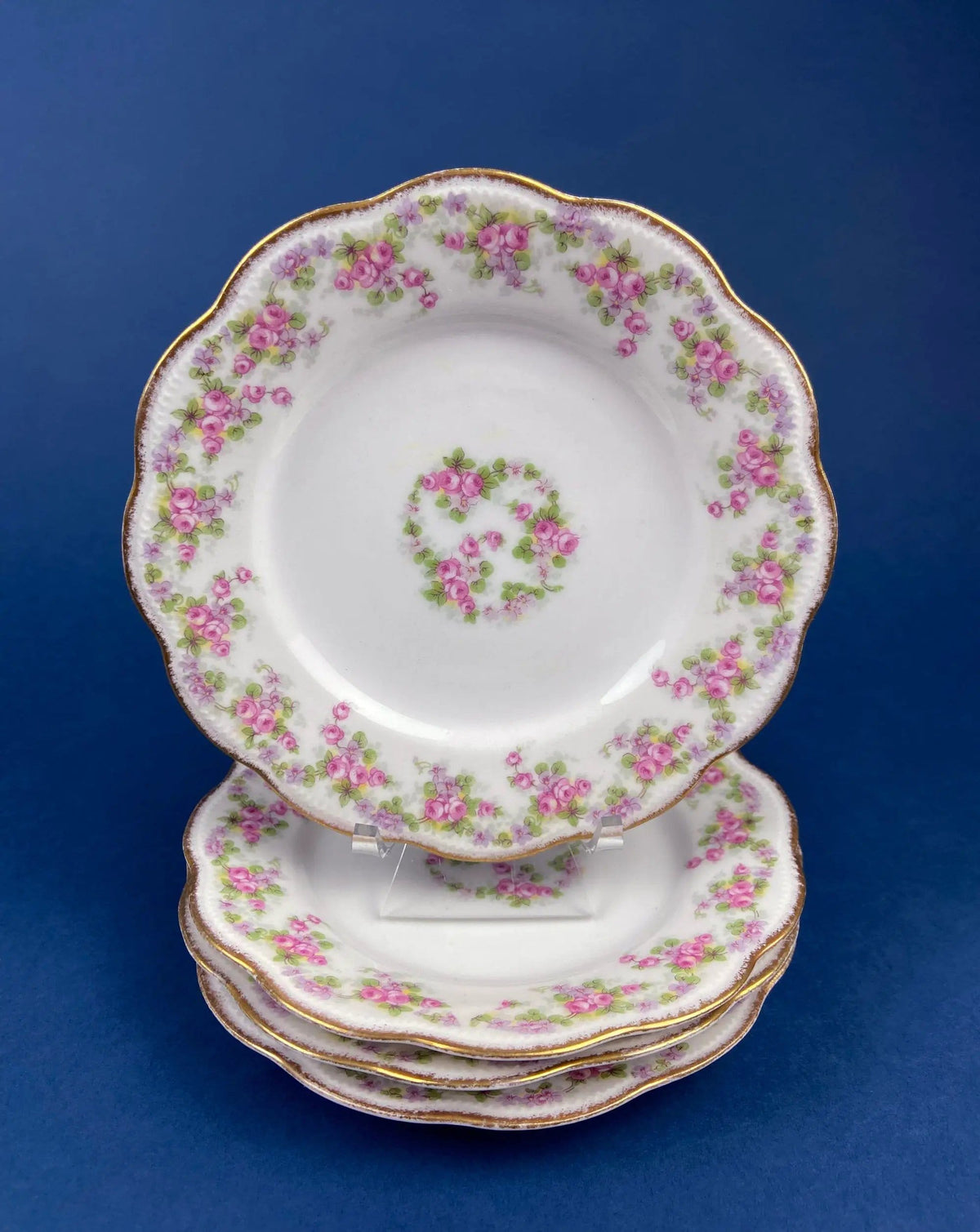 Royal Limoges Dessert Plates (Set of 4): Antique Hand-Painted Rose Garland | Collectible Vintage | Pre-Owned Piece | Collectors & Hosts