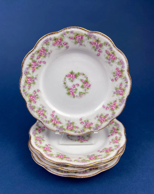 Royal Limoges Dessert Plates (Set of 4): Antique Hand-Painted Rose Garland | Collectible Vintage | Pre-Owned Piece | Collectors & Hosts