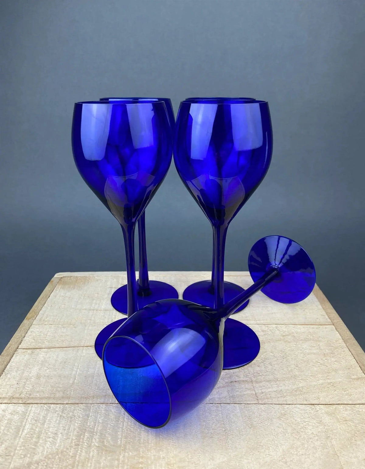 Cobalt Blue Wine Glasses | Set of Six Stemware | Dark Blue Modern Glasses | Collectors & Hosts