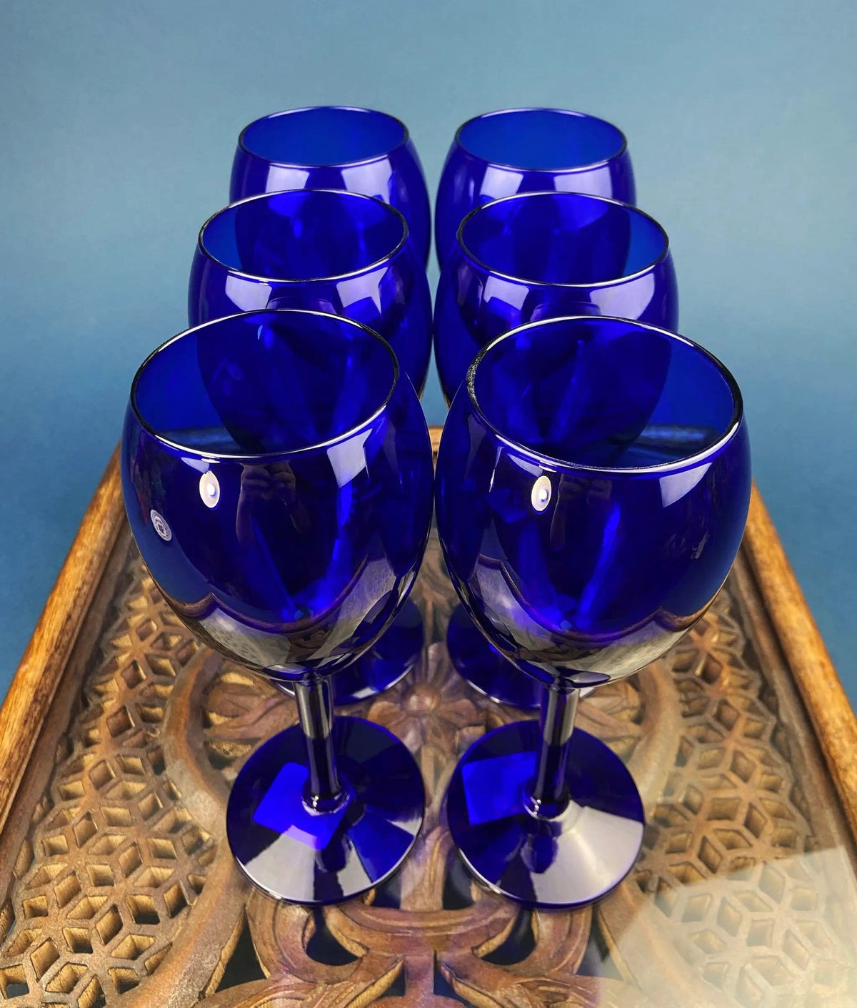 Cobalt Blue Wine Glasses | Set of Six Stemware | Dark Blue Modern Glasses | Collectors & Hosts