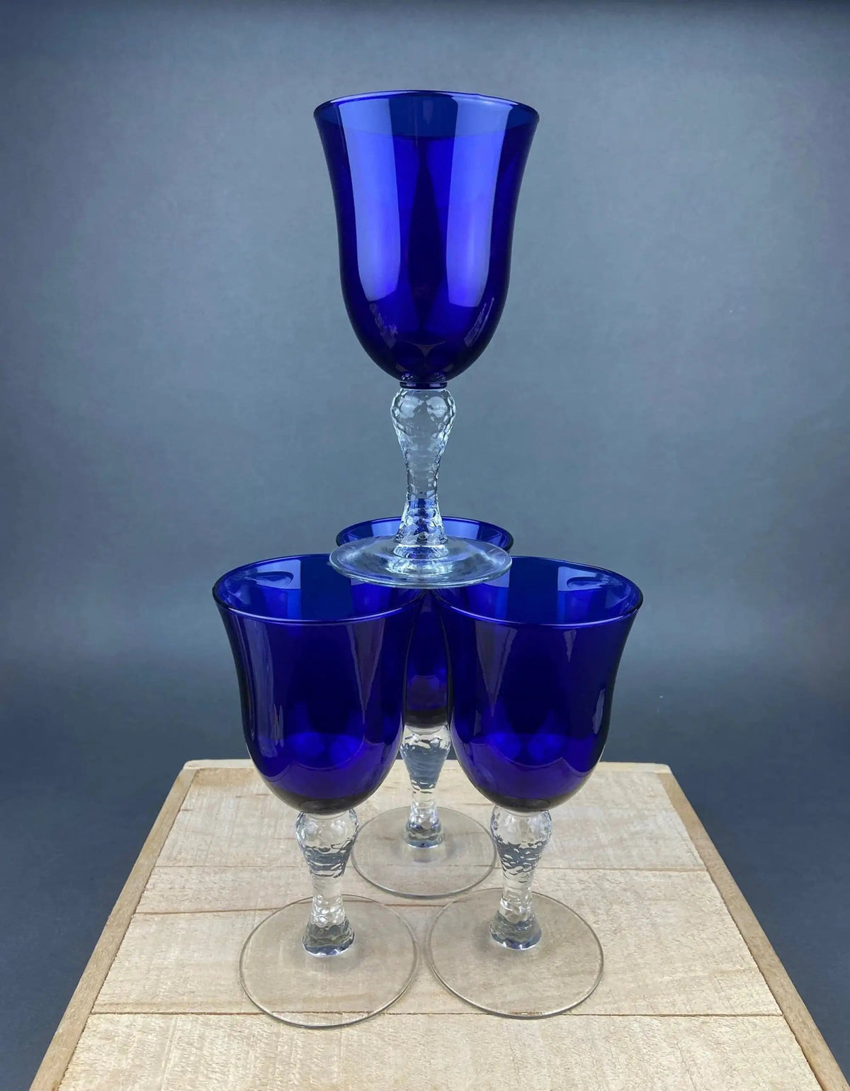 Cobalt Blue Wine Glasses | Set of Six Stemware | Dark Blue Modern Glasses | Collectors & Hosts