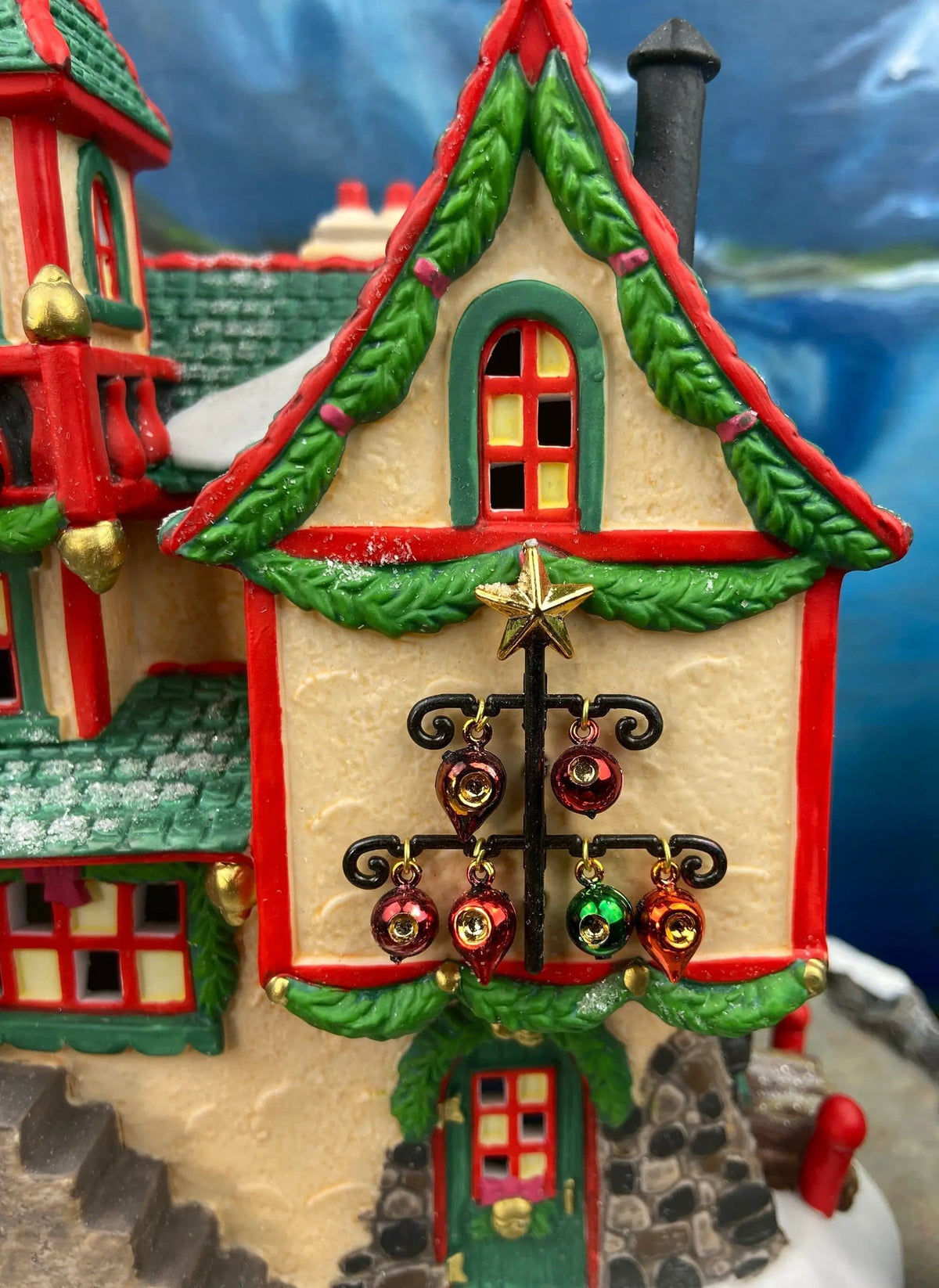 Department 56 North Pole Series Illuminated Christmas Village House - Glass Ornament Works | Collectible Vintage | Pre-Owned Piece | Collectors & Hosts