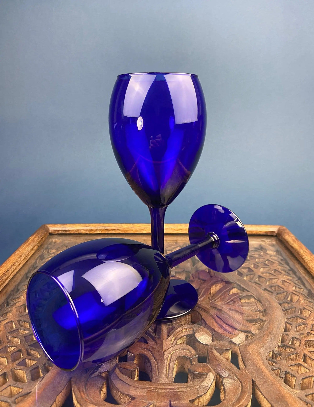 Cobalt Blue Wine Glasses | Set of Six Stemware | Dark Blue Modern Glasses | Collectors & Hosts