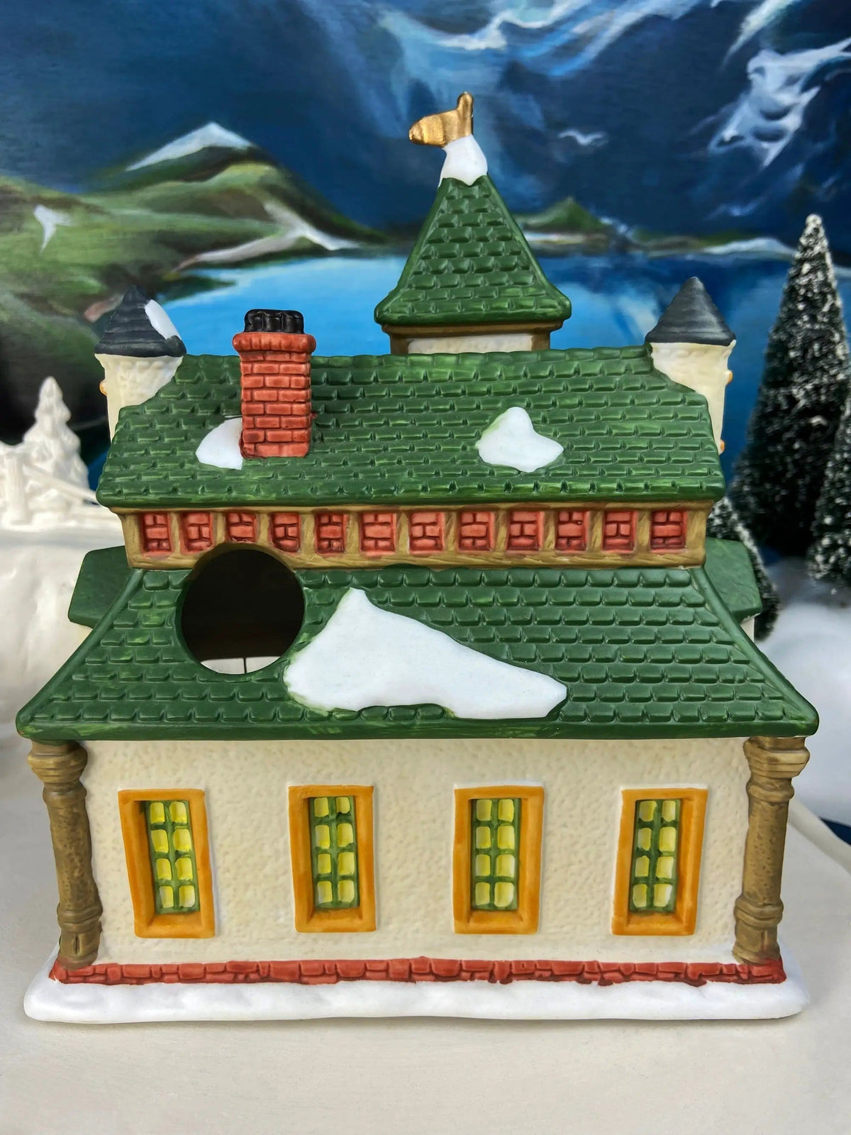 Porcelain Train Station with Clock Tower | Illuminated Christmas Village House | Holiday Decor | Collectors & Hosts