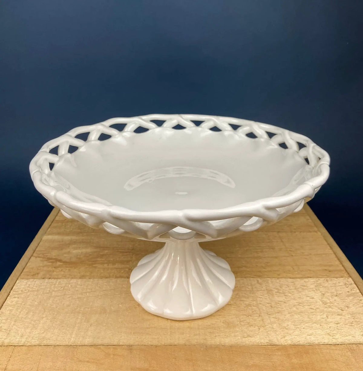 Milk Glass Pedestal Bowl | Doric Pattern | Lace Edge | 10 Inch