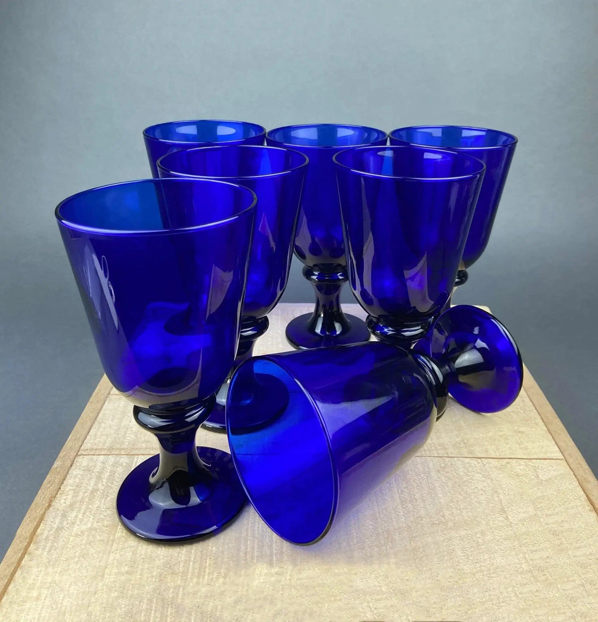 Cobalt Blue Wine Glasses | Set of Six Stemware | Dark Blue Modern Glasses | Collectors & Hosts