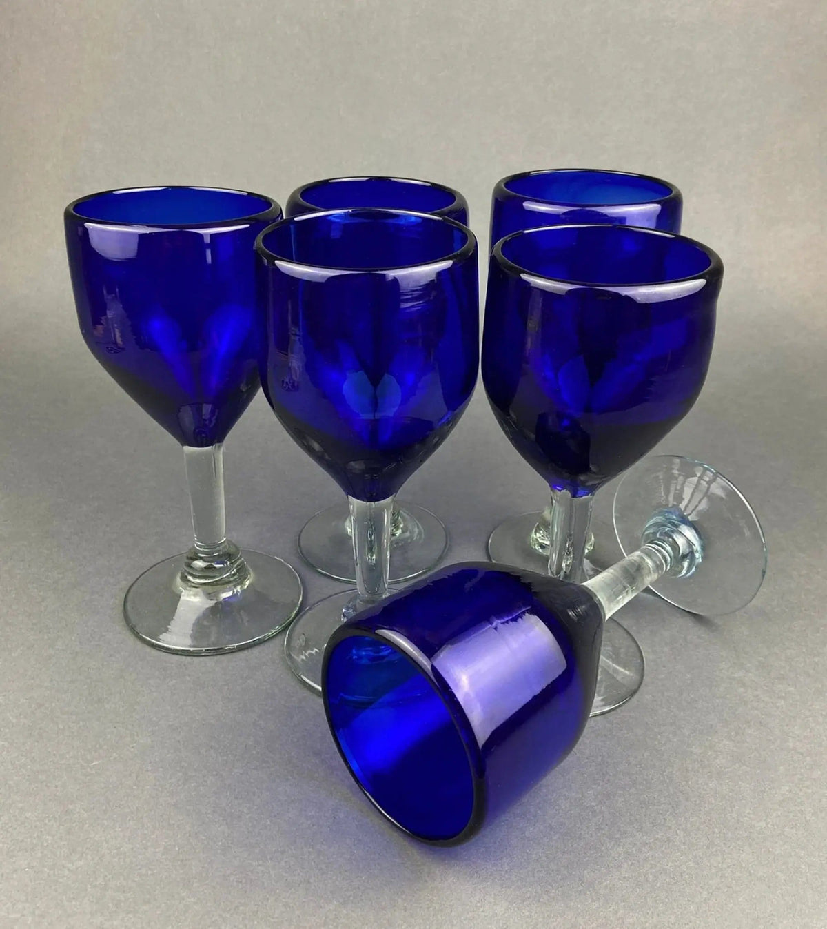 Cobalt Blue Wine Glasses | Set of Six Stemware | Dark Blue Modern Glasses | Collectors & Hosts