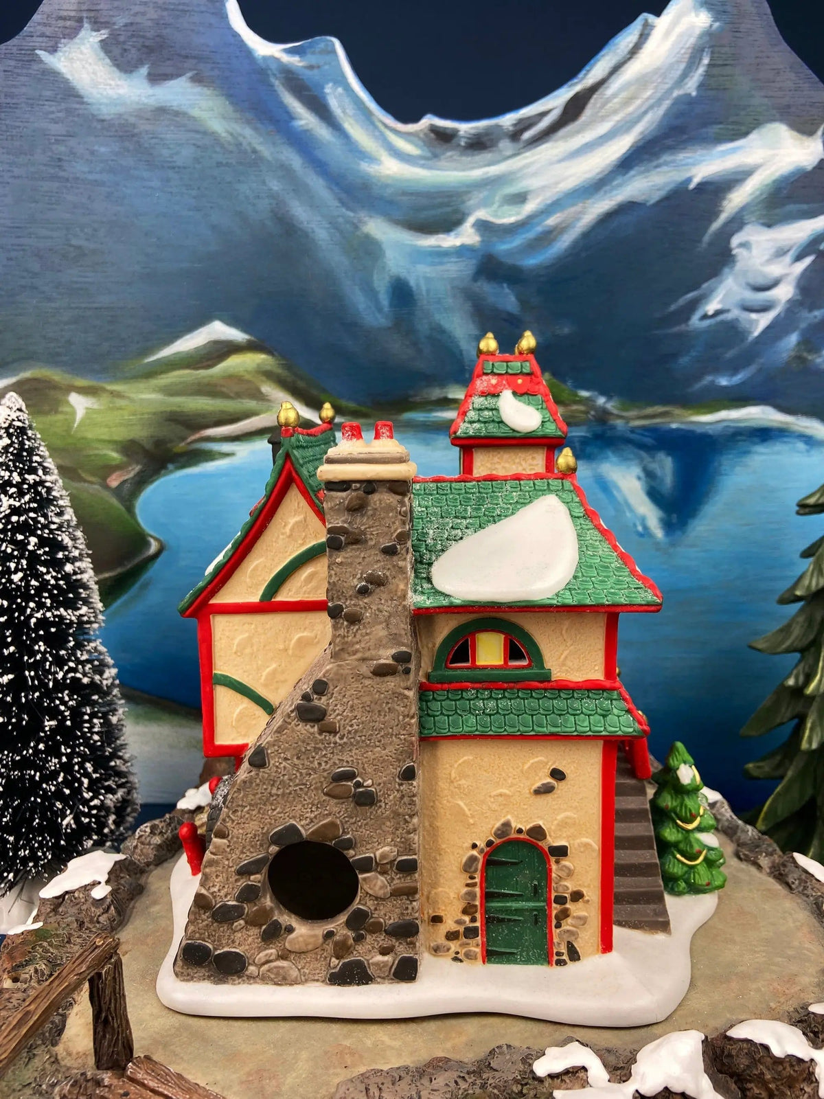 Department 56 North Pole Series Illuminated Christmas Village House - Glass Ornament Works | Collectible Vintage | Pre-Owned Piece | Collectors & Hosts