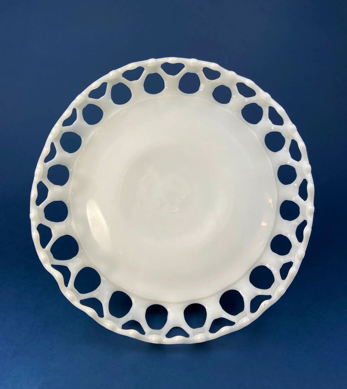 Milk Glass Pedestal Bowl | Doric Pattern | Lace Edge | 10 Inch