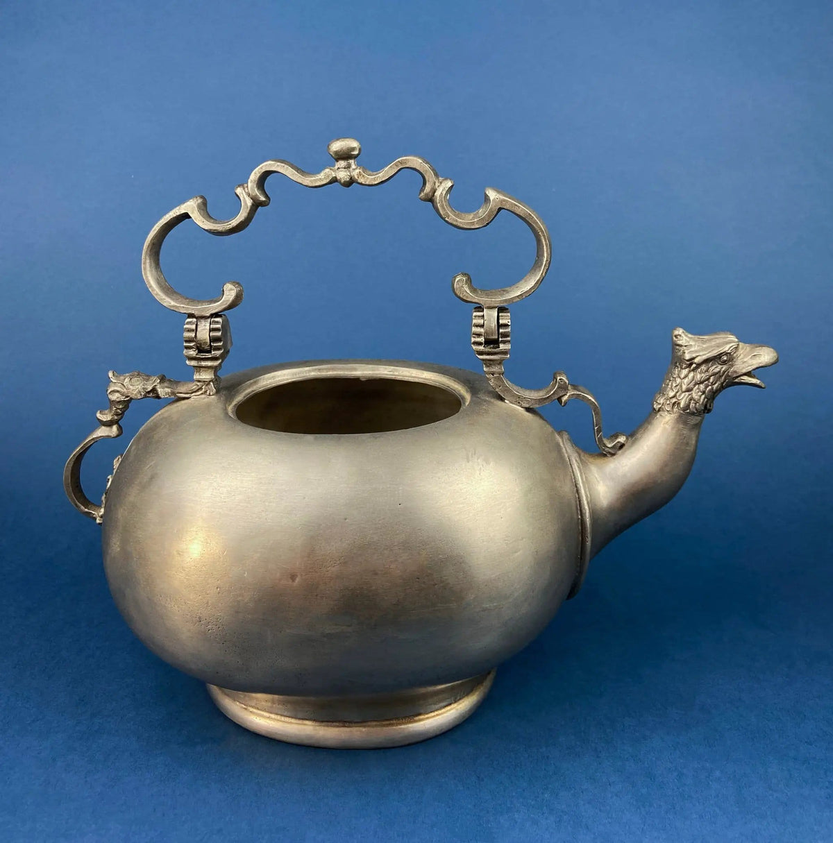 Pewter Teapot by Etain Zinn | Etched with Heart and Cupids Antique Teapot | Spout Shaped like Eagle | Collectors & Hosts