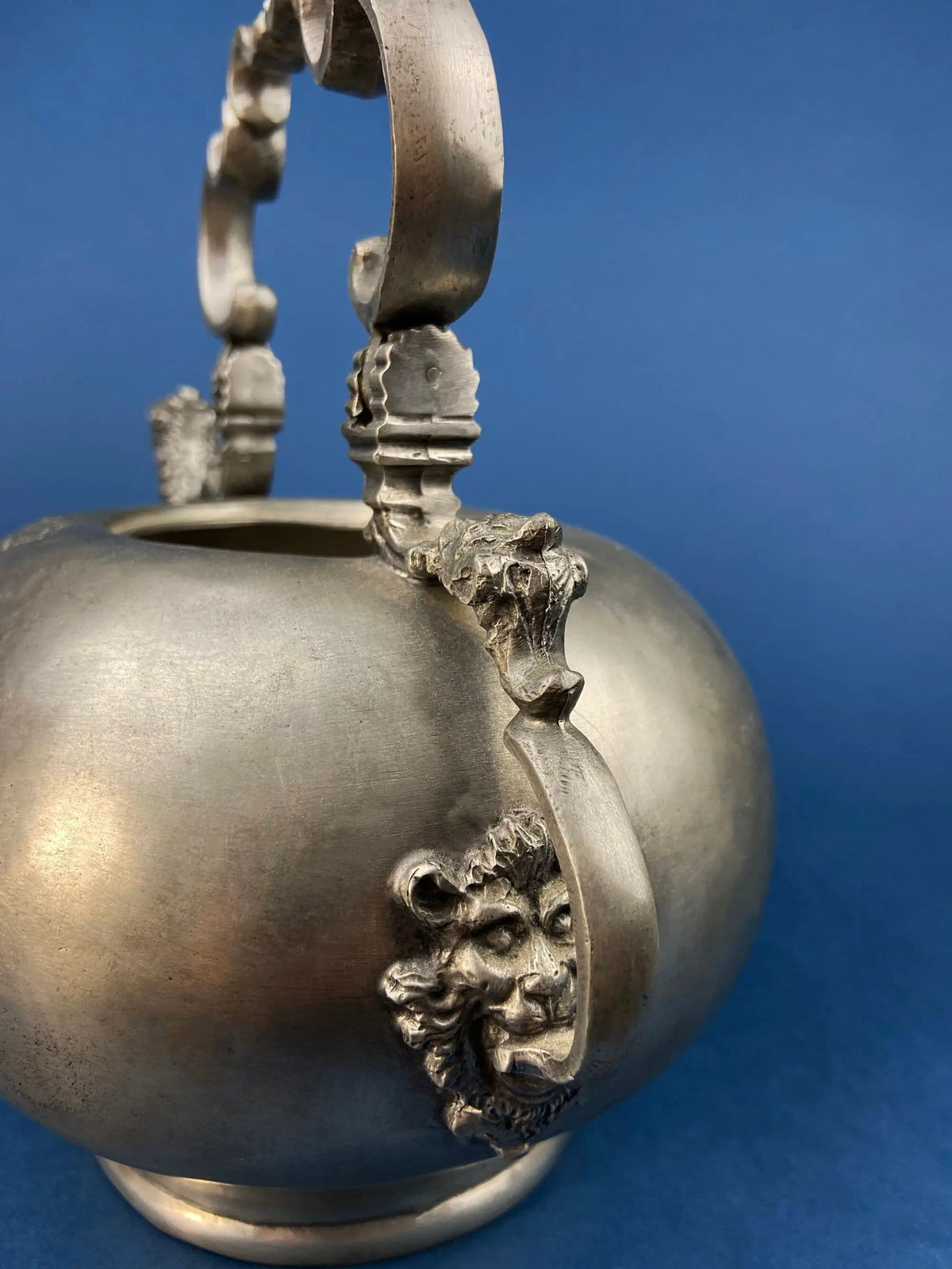 Pewter Teapot by Etain Zinn | Etched with Heart and Cupids Antique Teapot | Spout Shaped like Eagle | Collectors & Hosts