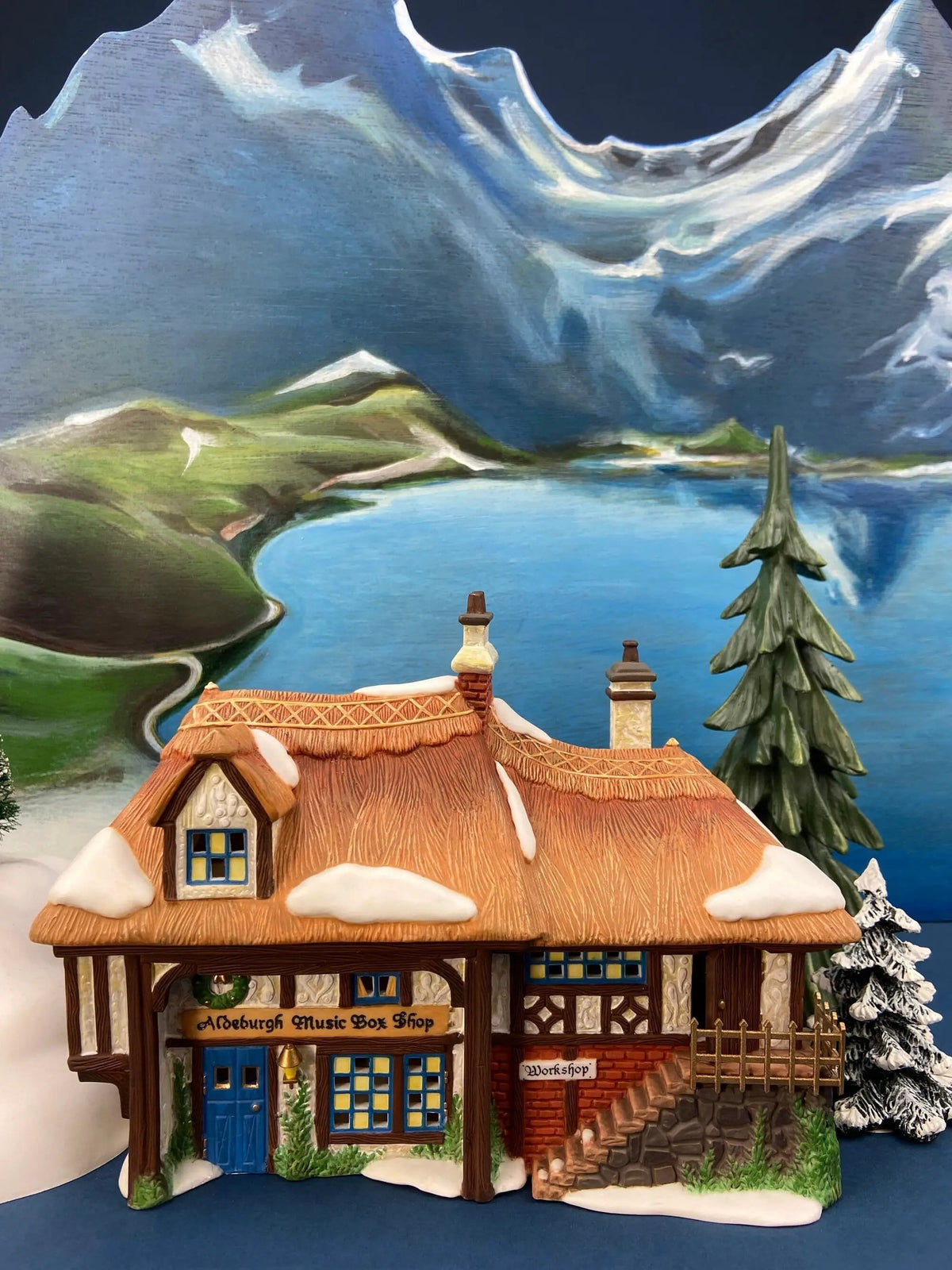 Illuminated Aldeburgh Music Box Shop | Celebrating Music | Christmas Village Porcelain House and Built-in Music Box | Collectors & Hosts