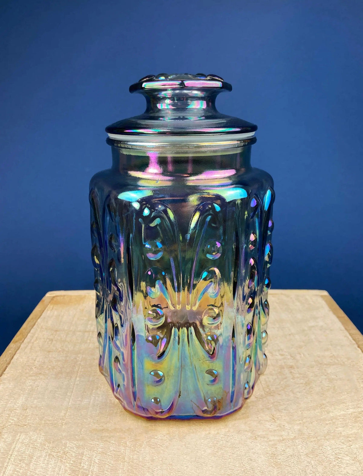 Green Glass Storage Jar with Dried Orange Slices | Large, Deep Green Glass Canister with Cork Lid | Countertop Container | Collectors & Hosts