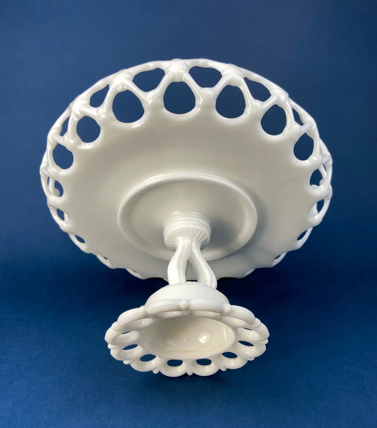 Milk Glass Pedestal Bowl | Doric Pattern | Lace Edge | 10 Inch