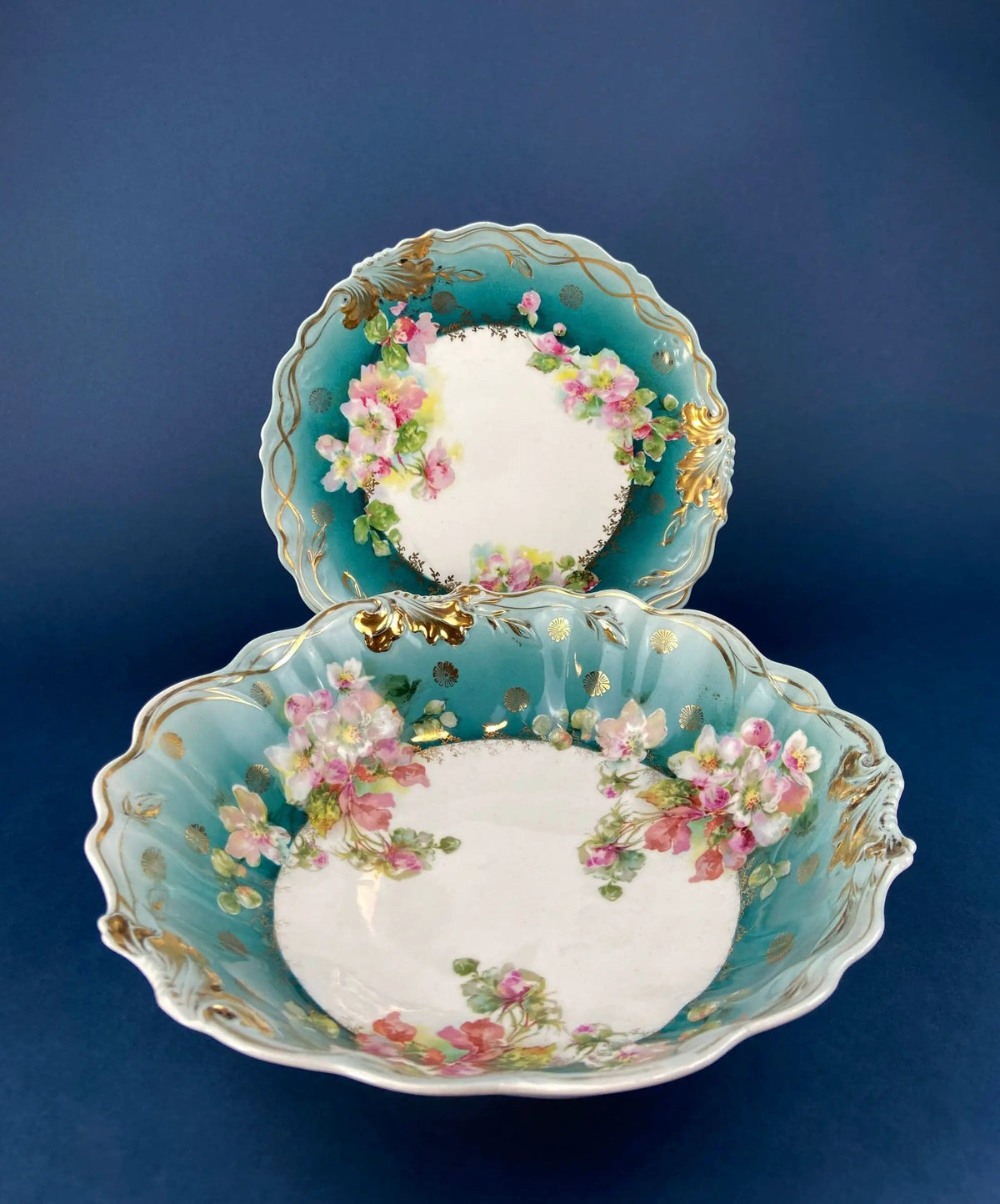Antique Plate and Bowl by Milton, Imperial Vienna | Hand-Painted Tea Roses | Collectible Dessert Plate and Serving Bowl | Collectors & Hosts