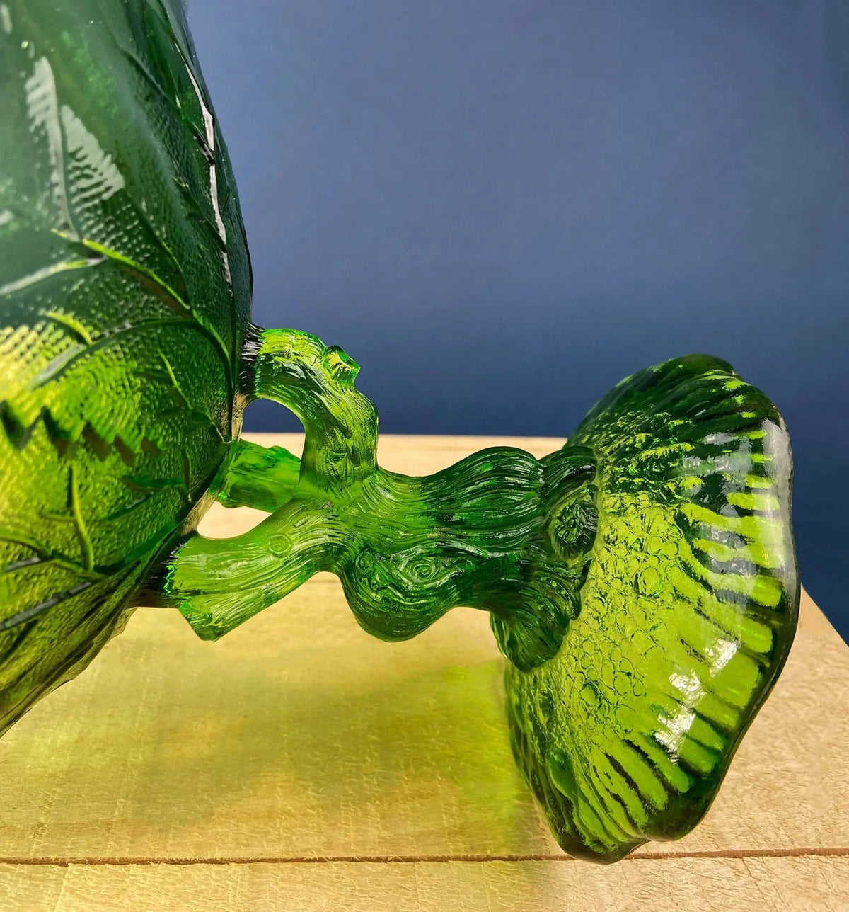 Green Glass Compote Shaped Like a Tree | Vintage Footed Serving Dish with Stem Shaped like a Tree Trunk | Fruit Stand | Collectors & Hosts