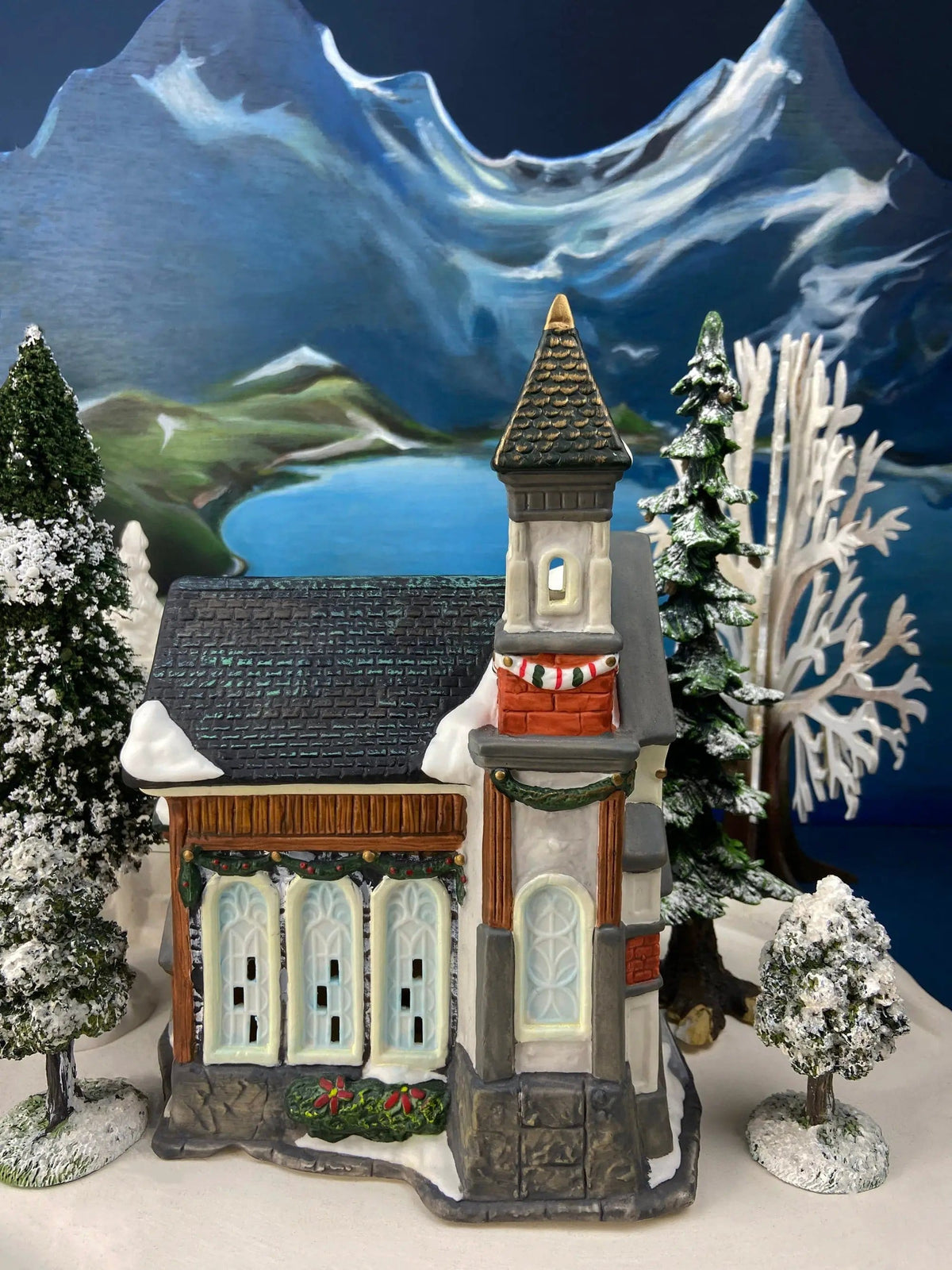 Christmas Village Church with Stained Glass Window | Illuminated House of Worship | Holiday Decor | Collectors & Hosts