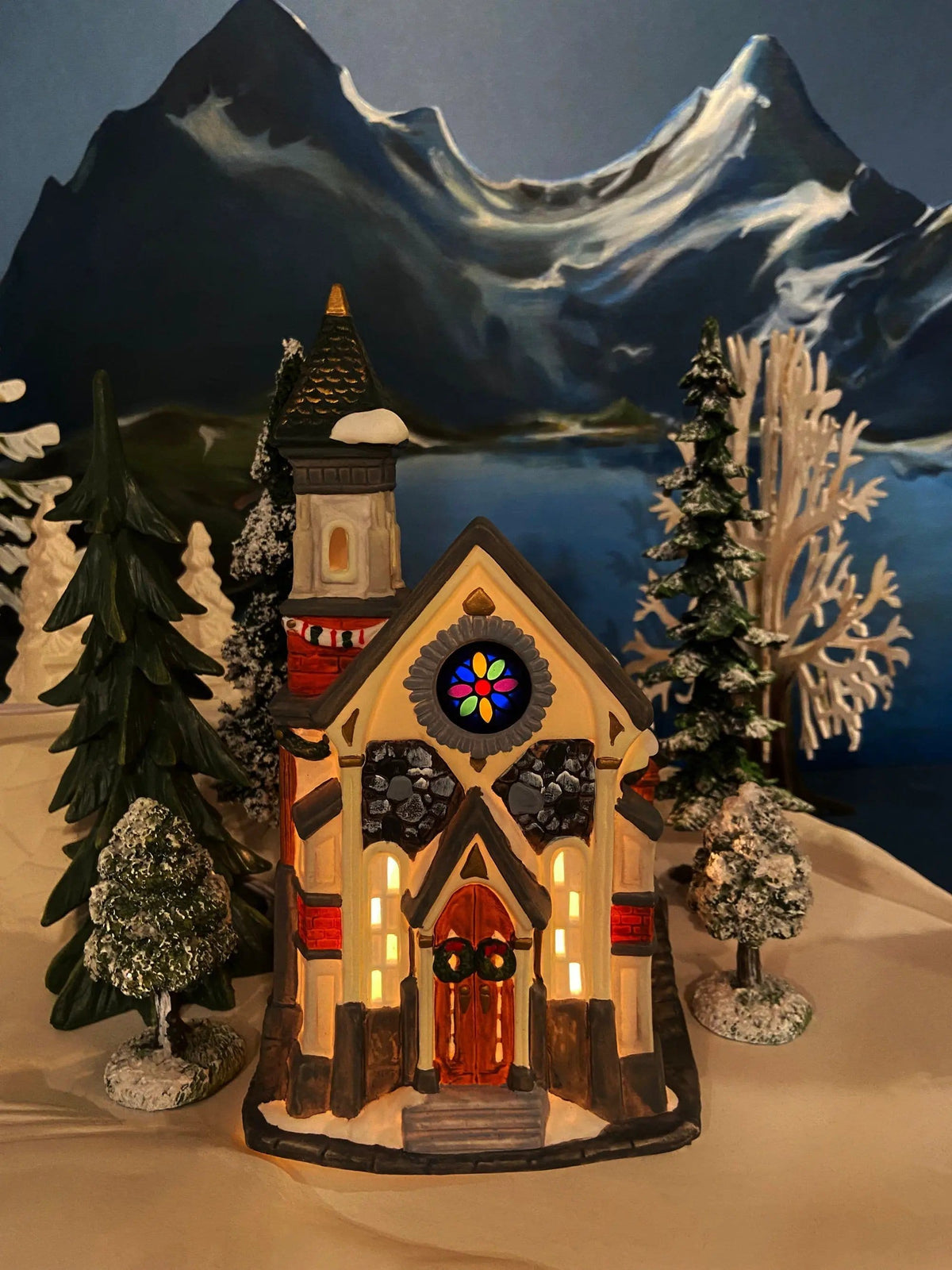Christmas Village Church with Stained Glass Window | Illuminated House of Worship | Holiday Decor | Collectors & Hosts