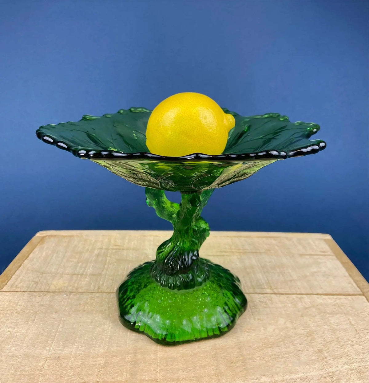 Green Glass Compote Shaped Like a Tree | Vintage Footed Serving Dish with Stem Shaped like a Tree Trunk | Fruit Stand | Collectors & Hosts