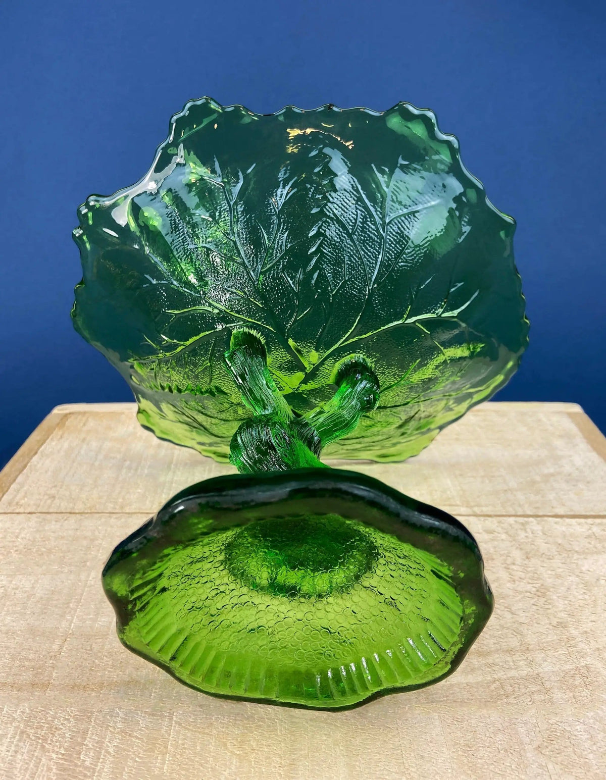 Green Glass Compote Shaped Like a Tree | Vintage Footed Serving Dish with Stem Shaped like a Tree Trunk | Fruit Stand | Collectors & Hosts