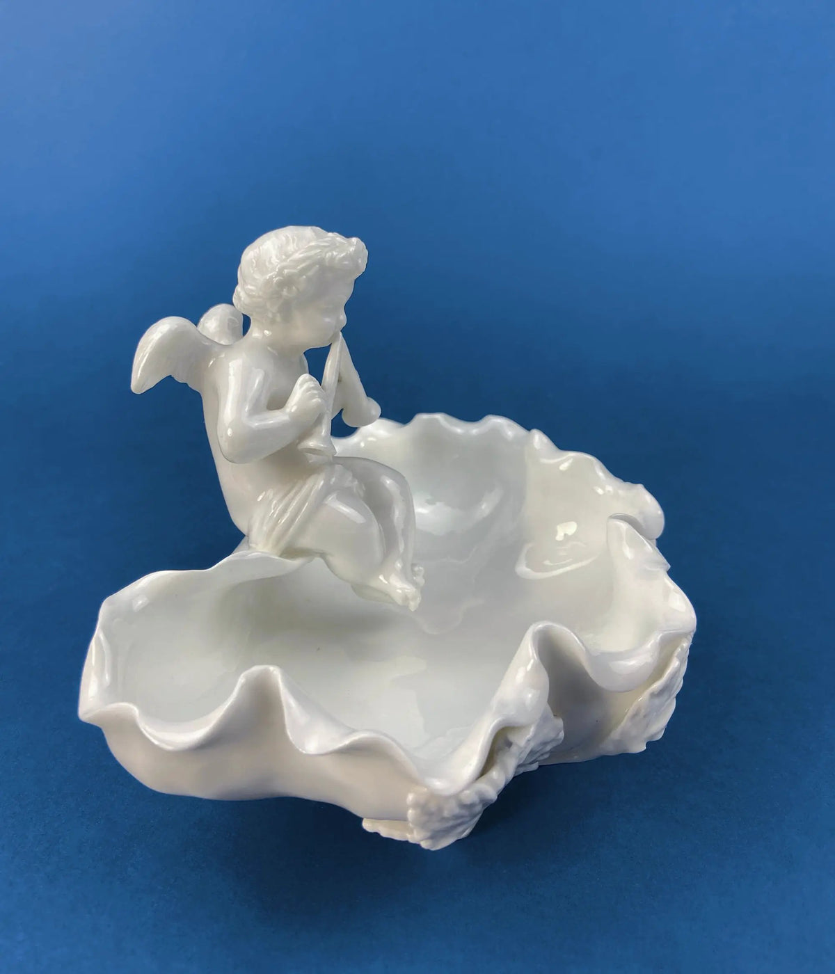 White Porcelain Cupid Soap Dish | Valentine Floral Detail | Heart Bowl | 5 Inch