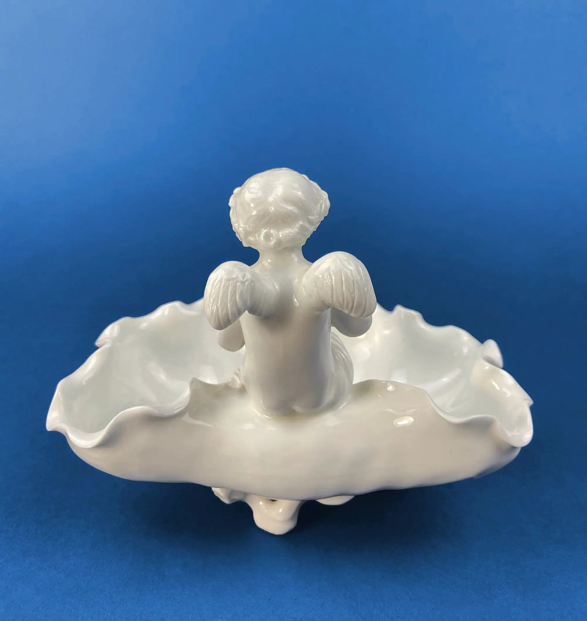 White Porcelain Cupid Soap Dish | Valentine Floral Detail | Heart Bowl | 5 Inch