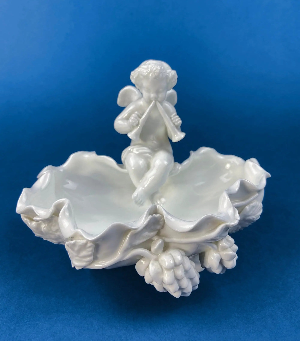 White Porcelain Cupid Soap Dish | Valentine Floral Detail | Heart Bowl | 5 Inch