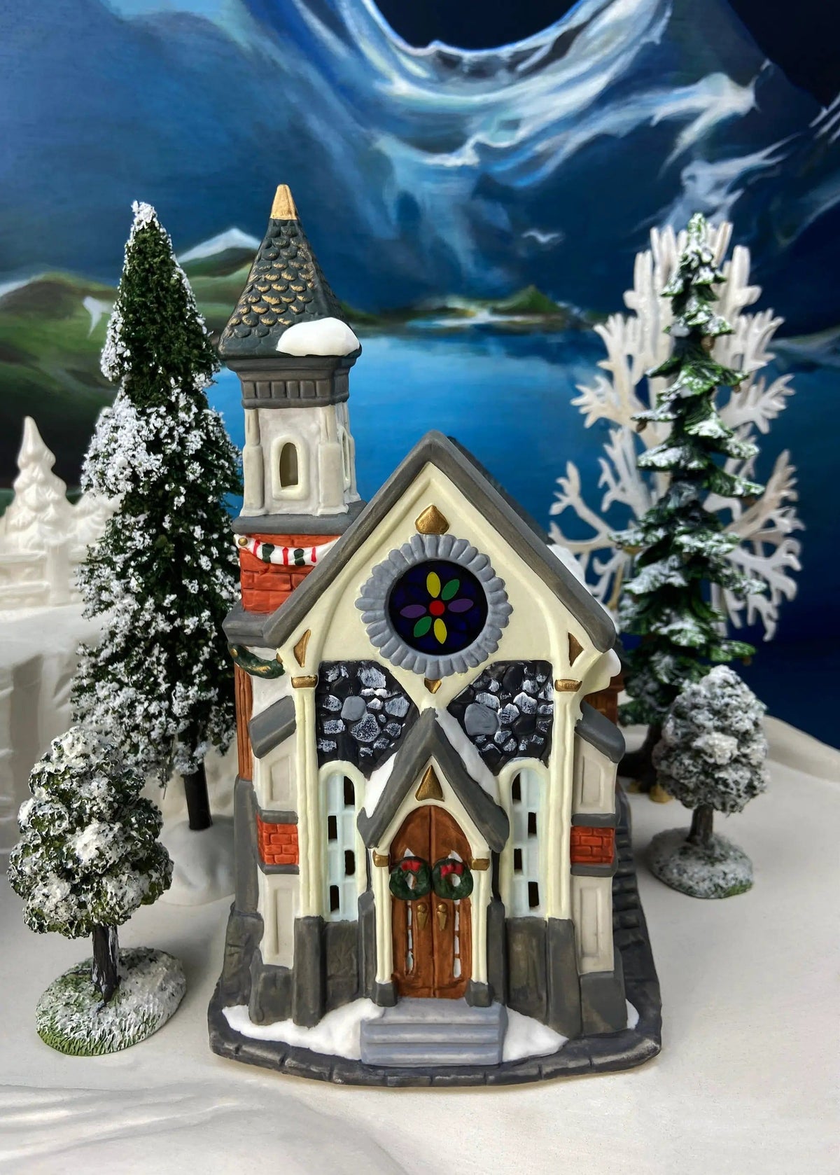 Christmas Village Church with Stained Glass Window | Illuminated House of Worship | Holiday Decor | Collectors & Hosts