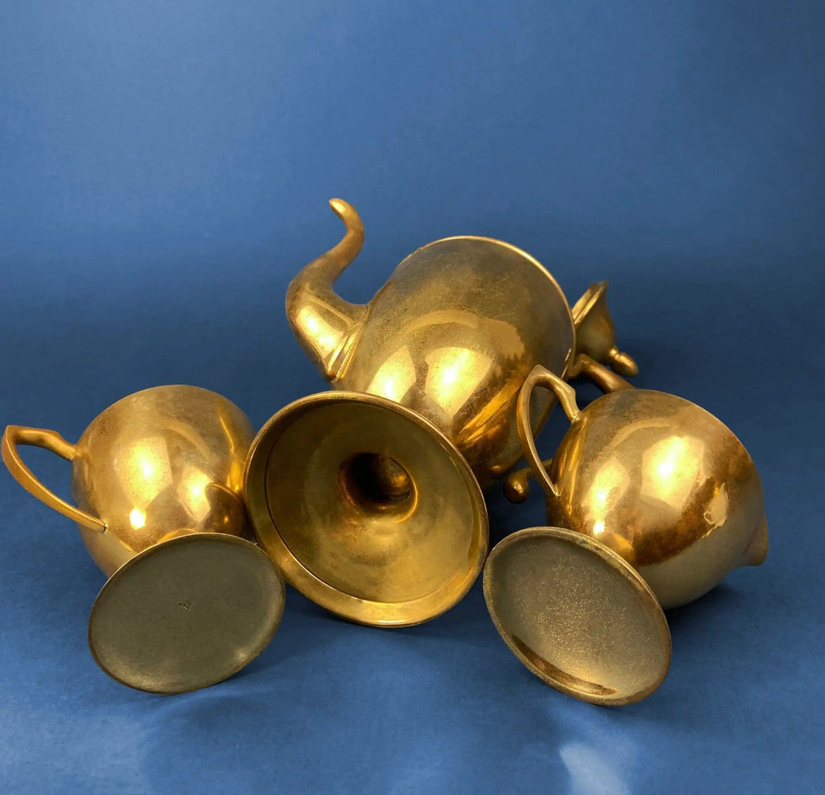 Vintage Brass Coffee Pot, Creamer & Sugar Bowl | Heavy Brass with Art Deco Style Handles | Elegant Coffee Service | Collectors & Hosts