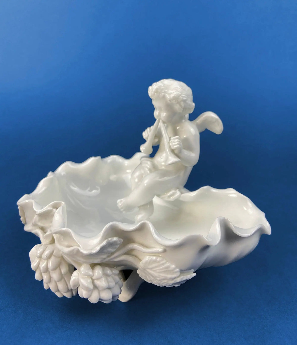 White Porcelain Cupid Soap Dish | Valentine Floral Detail | Heart Bowl | 5 Inch